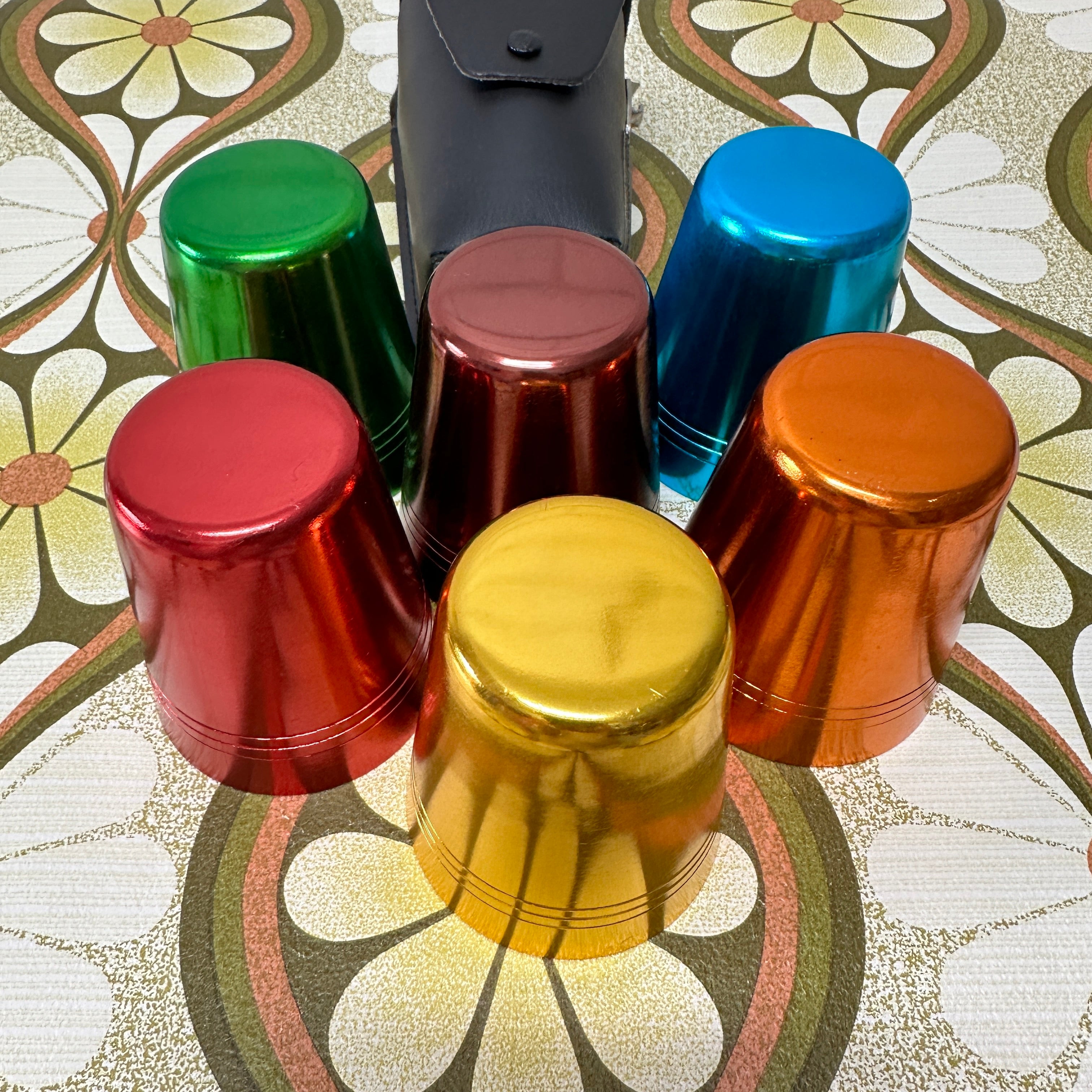 RARE Set of Anodised Cups LEATHER Case AS NEW Vintage