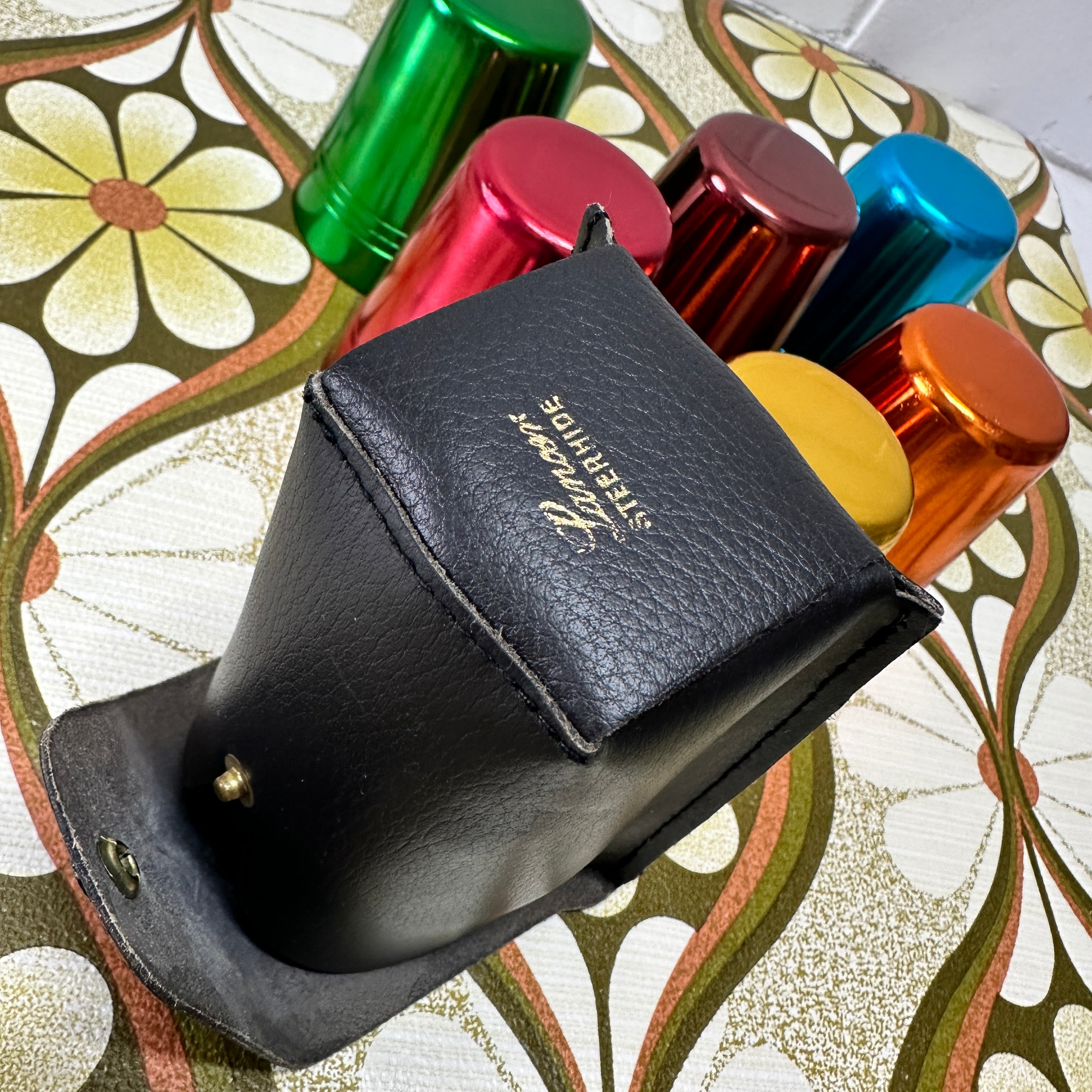 RARE Set of Anodised Cups LEATHER Case AS NEW Vintage