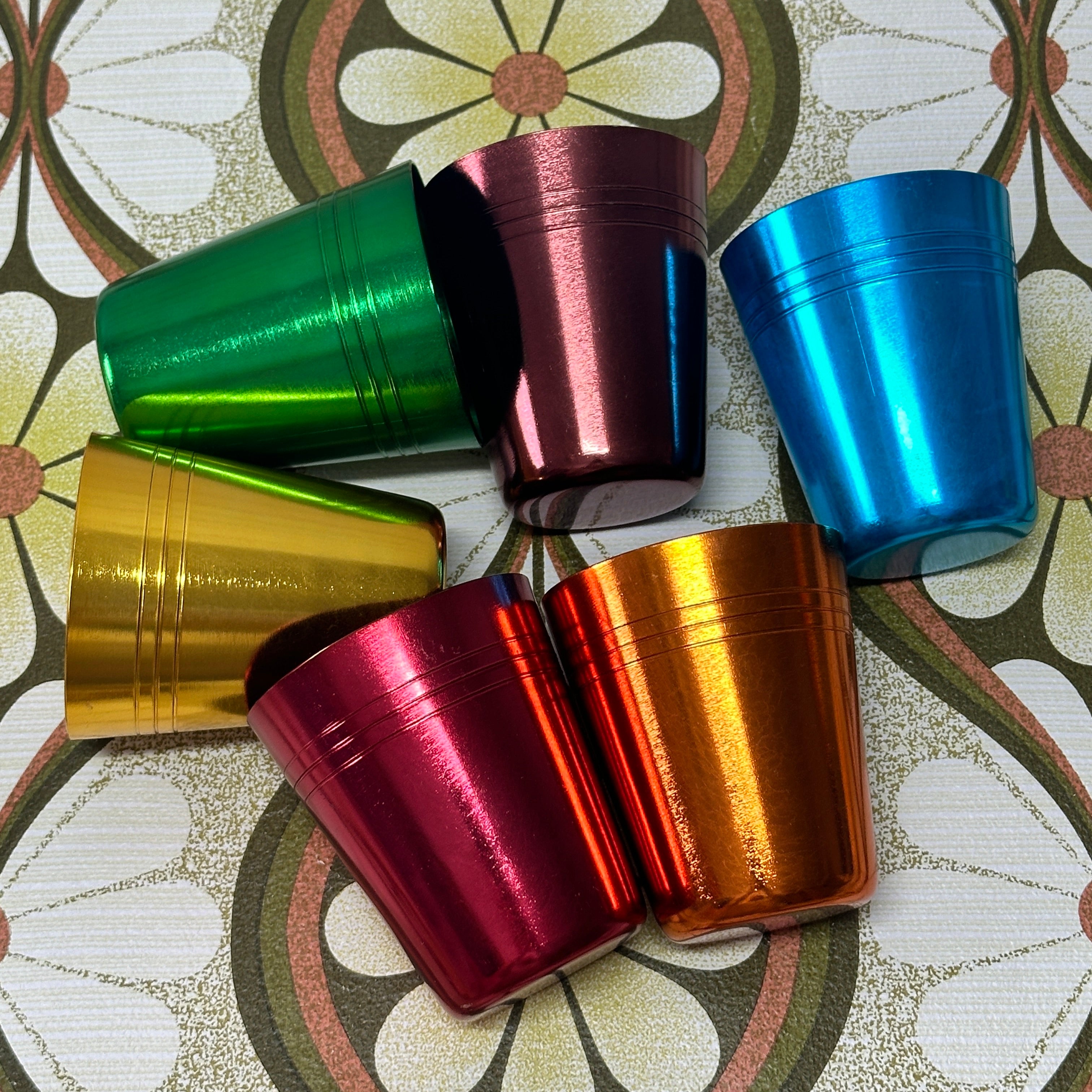 RARE Set of Anodised Cups LEATHER Case AS NEW Vintage