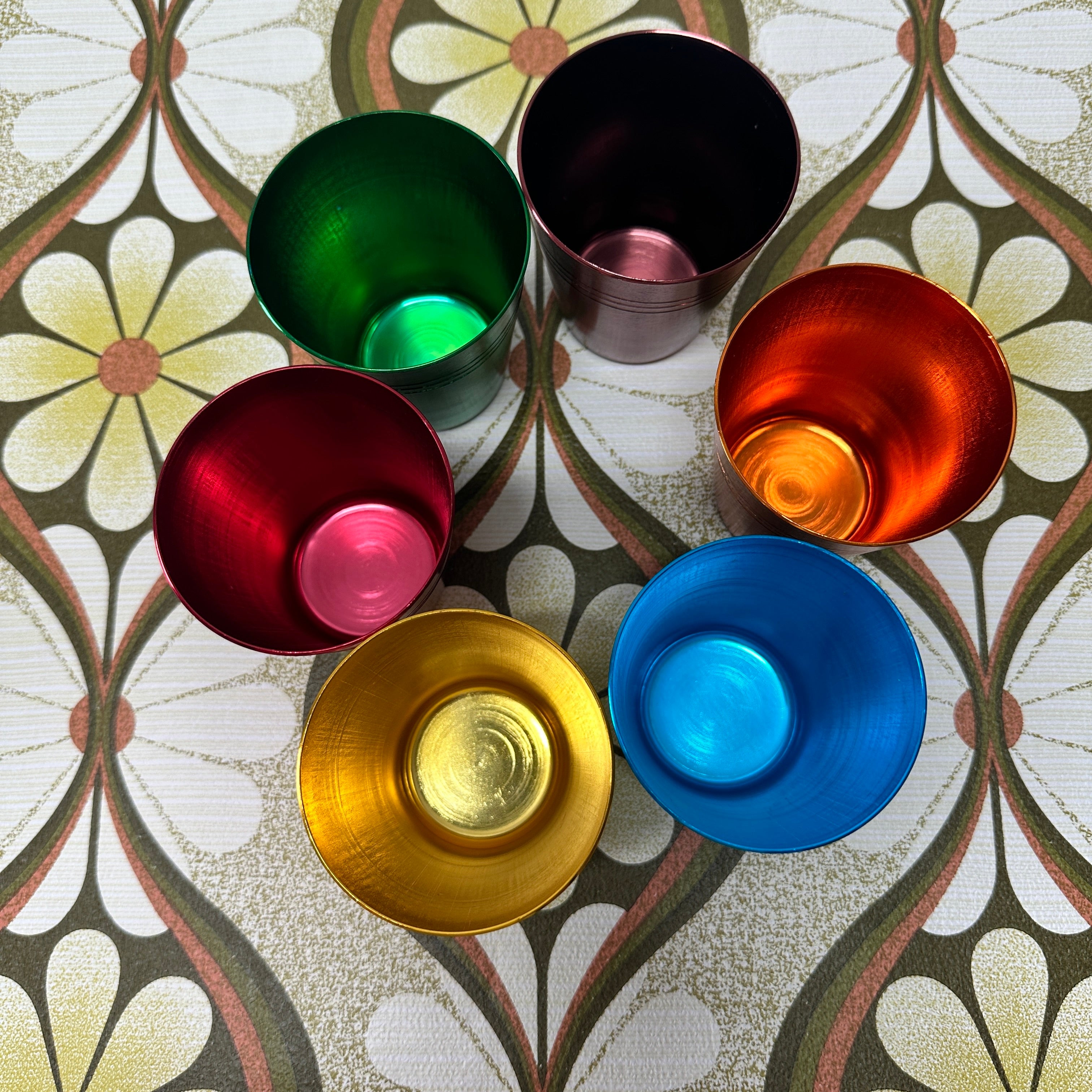 RARE Set of Anodised Cups LEATHER Case AS NEW Vintage