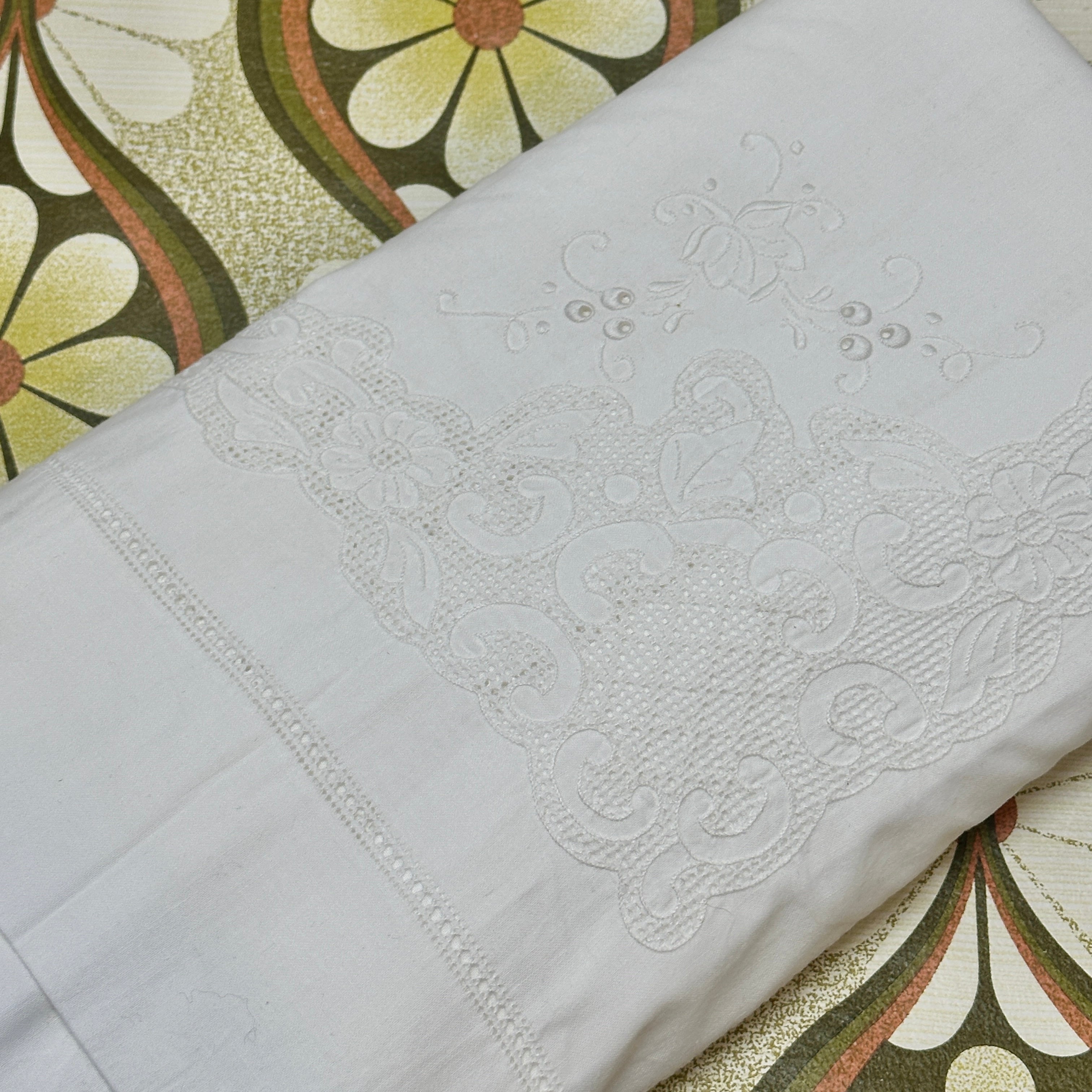 Stunning Vintage Italian All Cotton Sheet Embroidered
