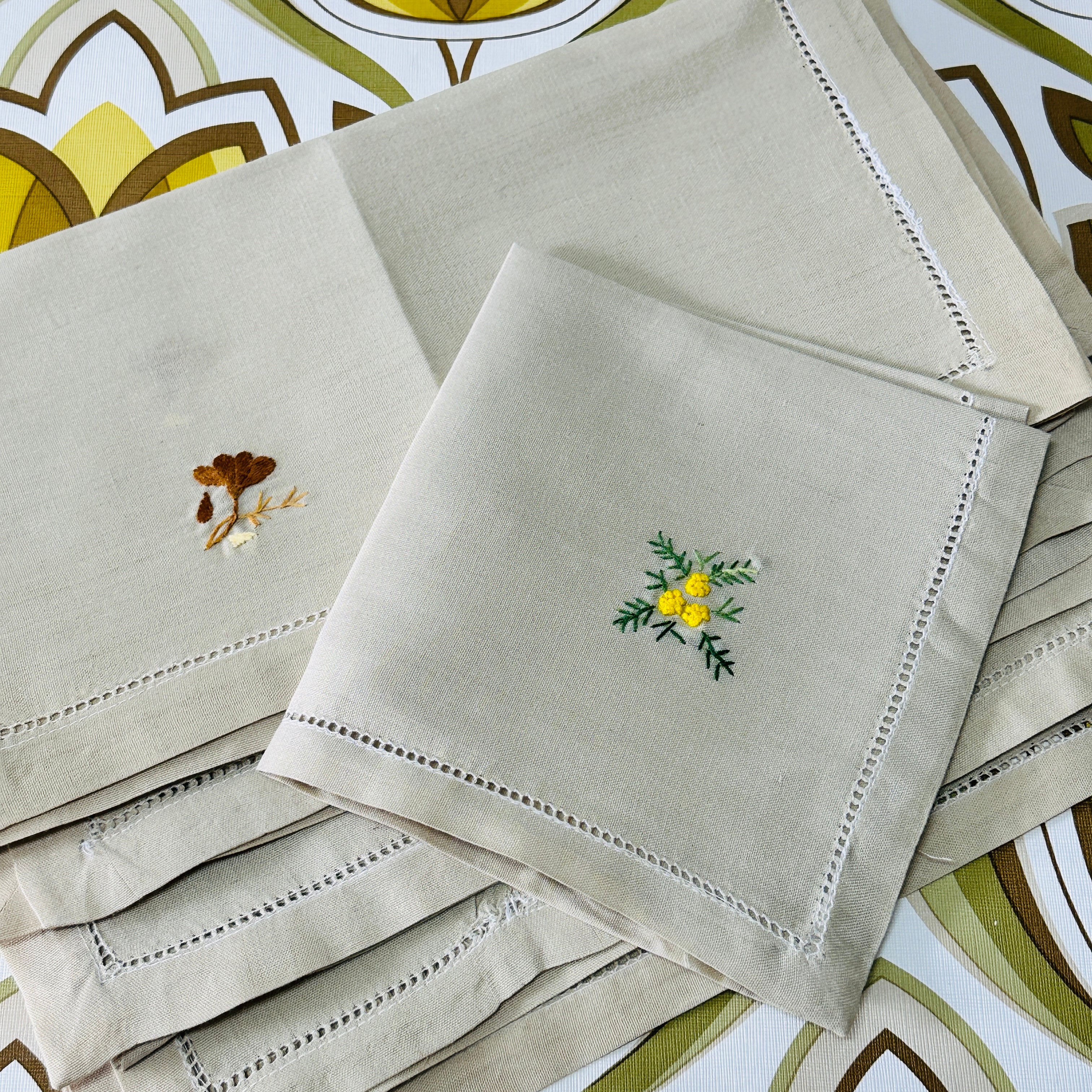 Set of Vintage Linen Embroidered Napkins