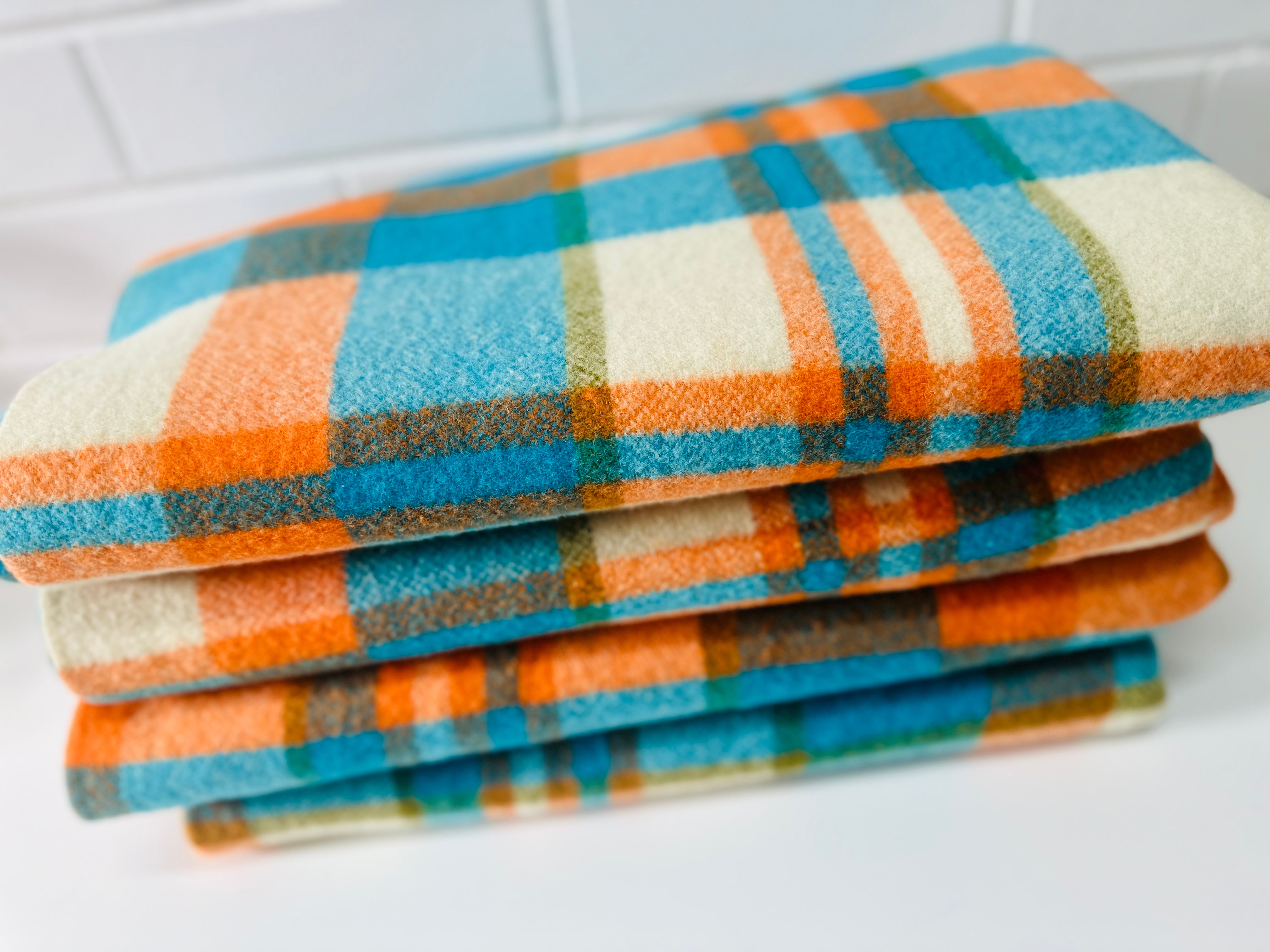 AMAZING Condition Blue & Orange Blanket WOOL # 2