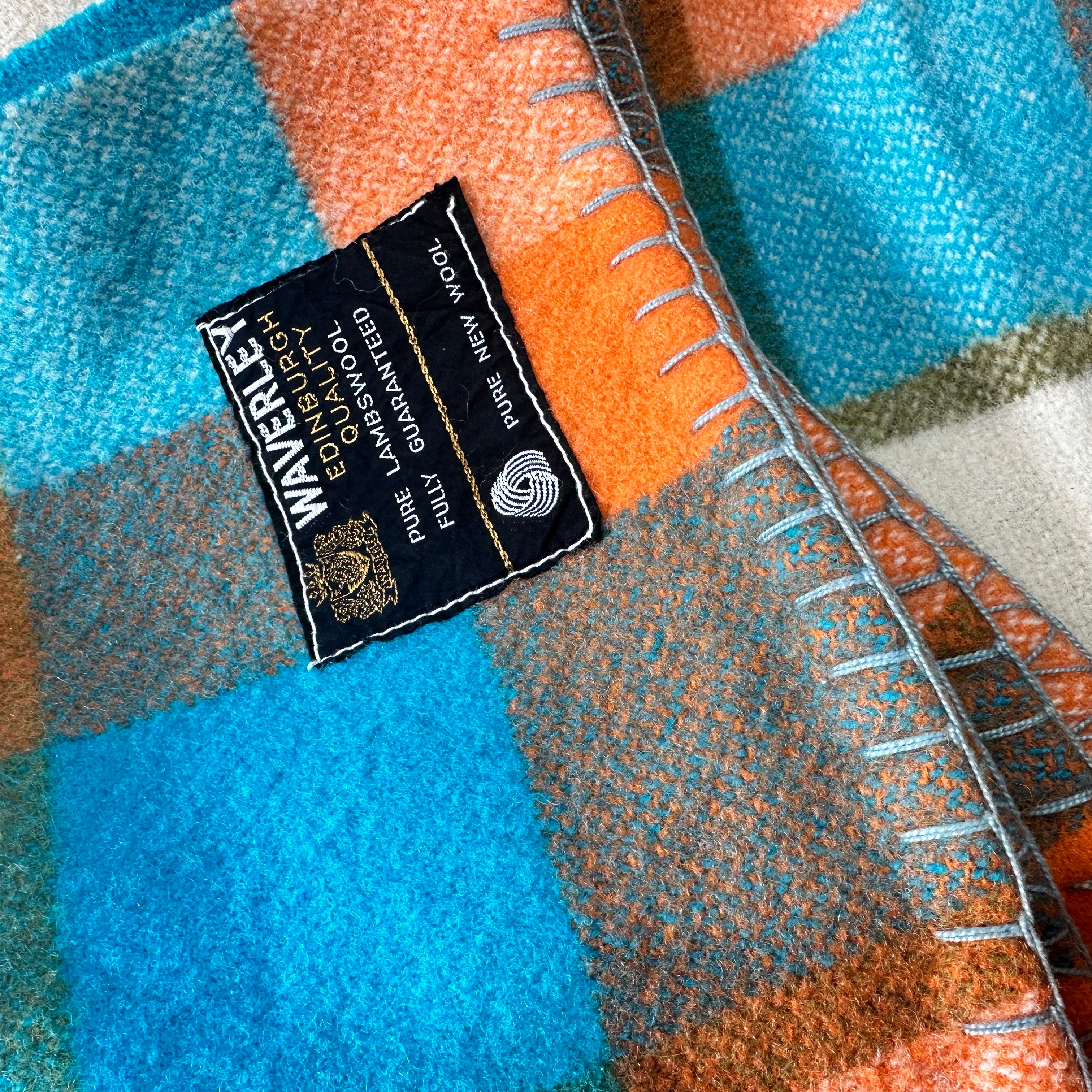 AMAZING Condition Blue & Orange Blanket WOOL # 2