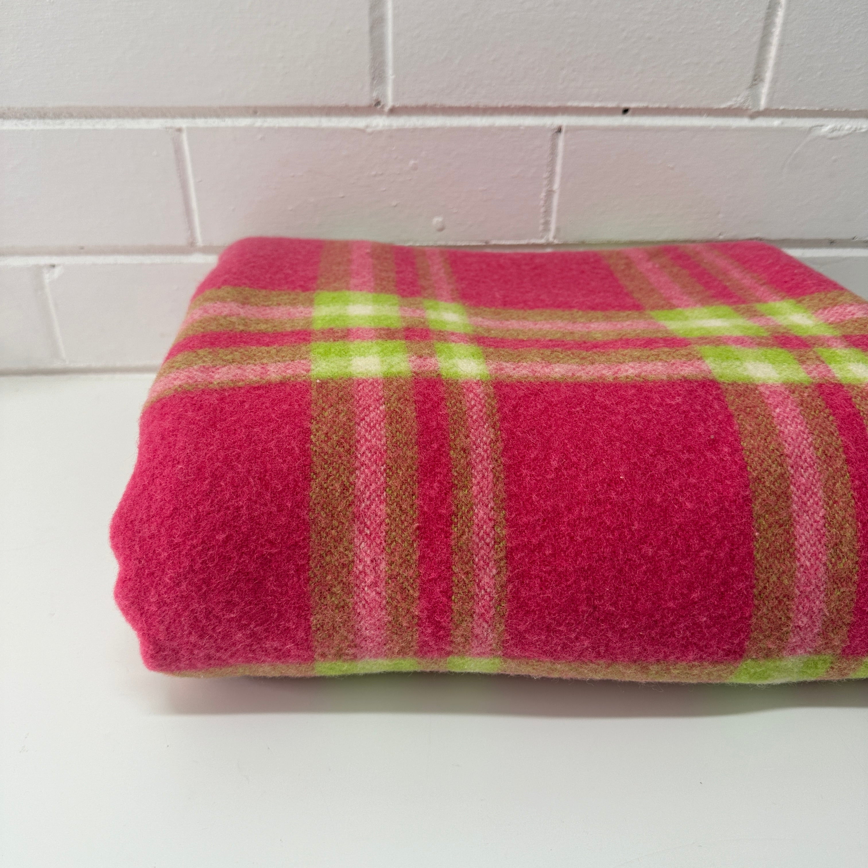 Pink & Green Bright Vintage Blanket WOOL