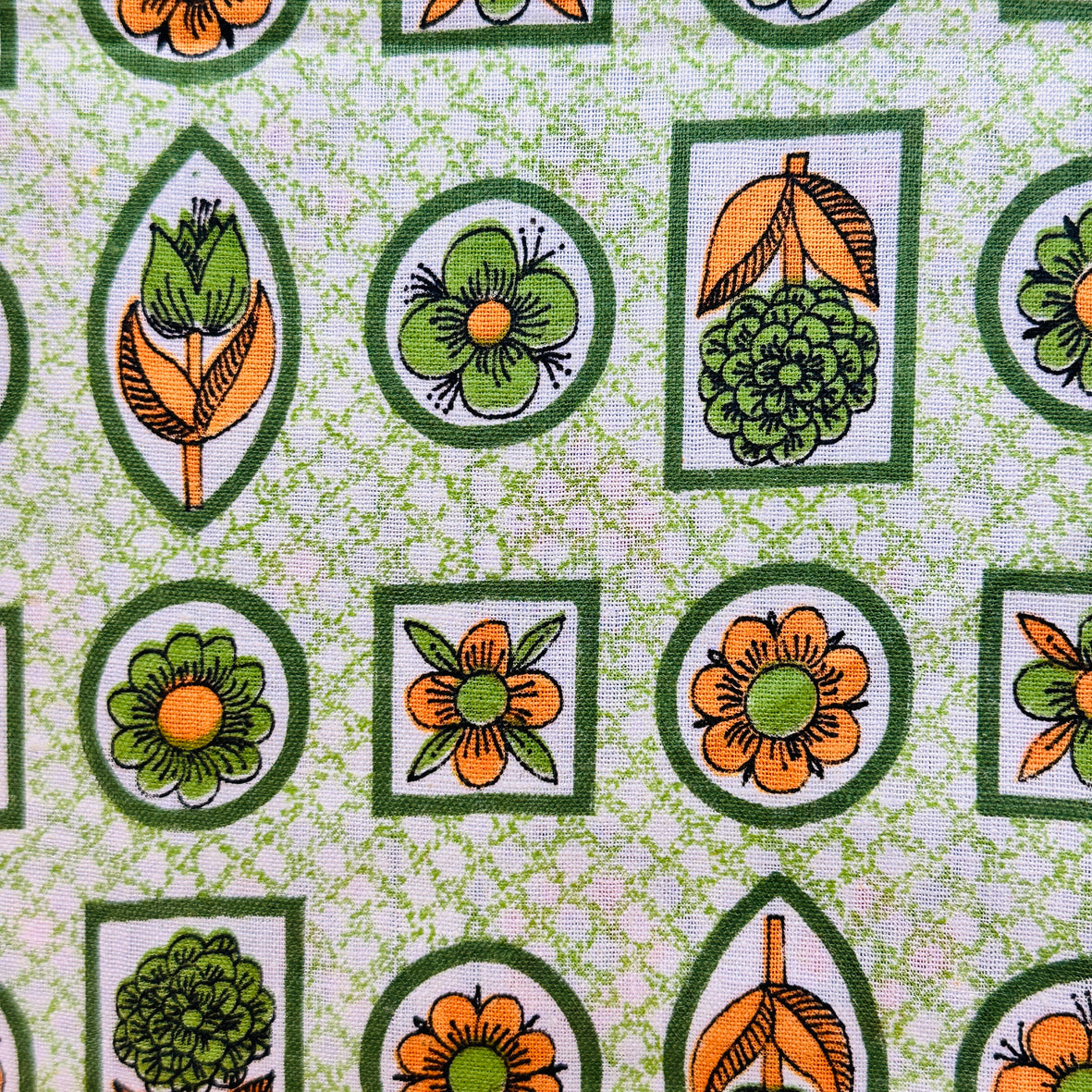 240cms Vintage Cotton Farbic Green & Orange Print