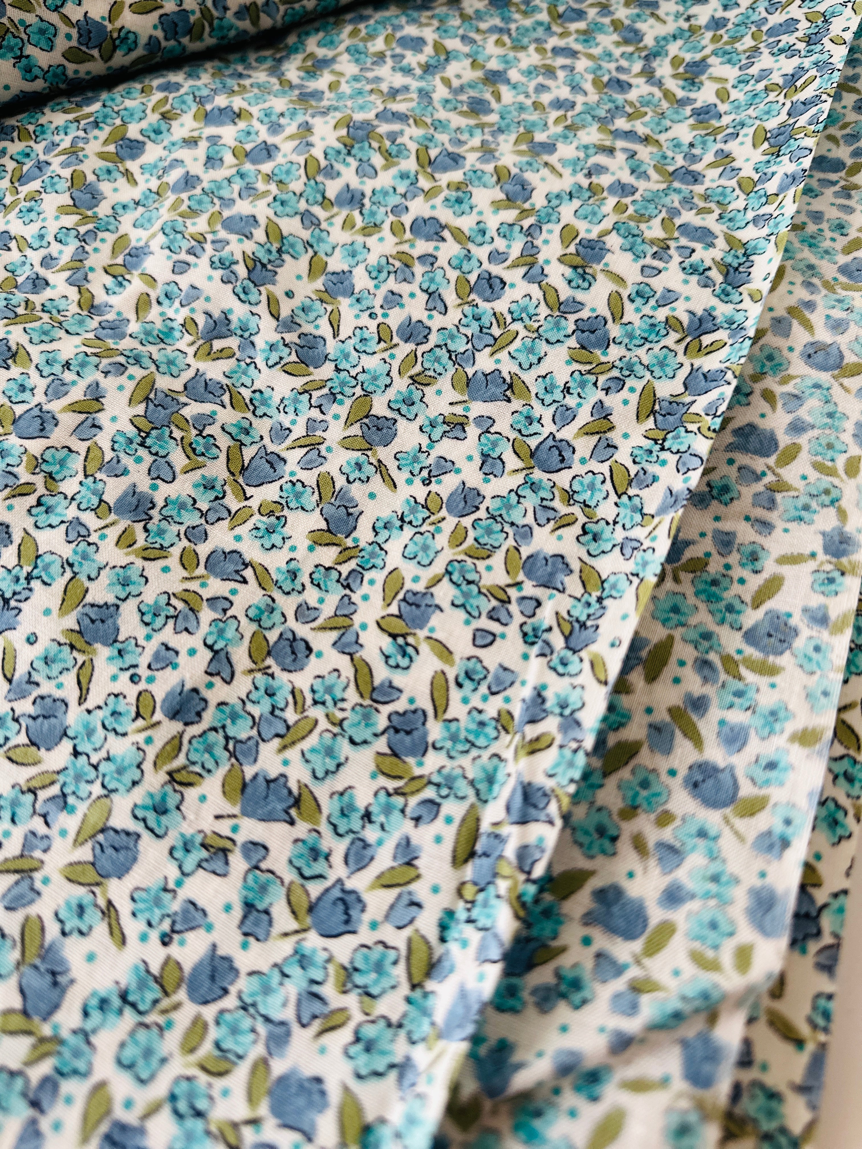 360cms MODERN Cute Cotton Quilting Fabric Blue FLORAL