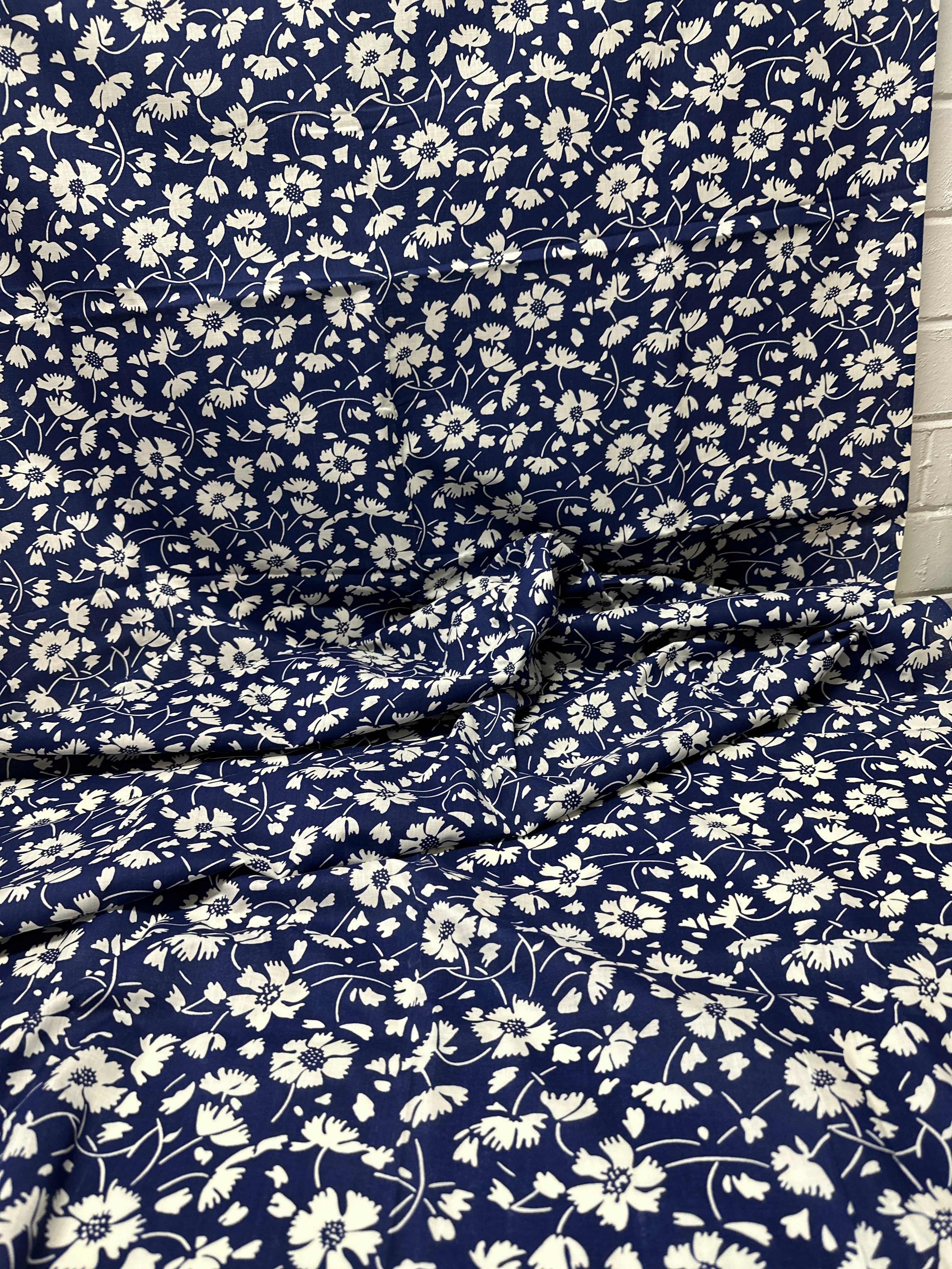 200cms Navy Blue Cotton Floral Fabric