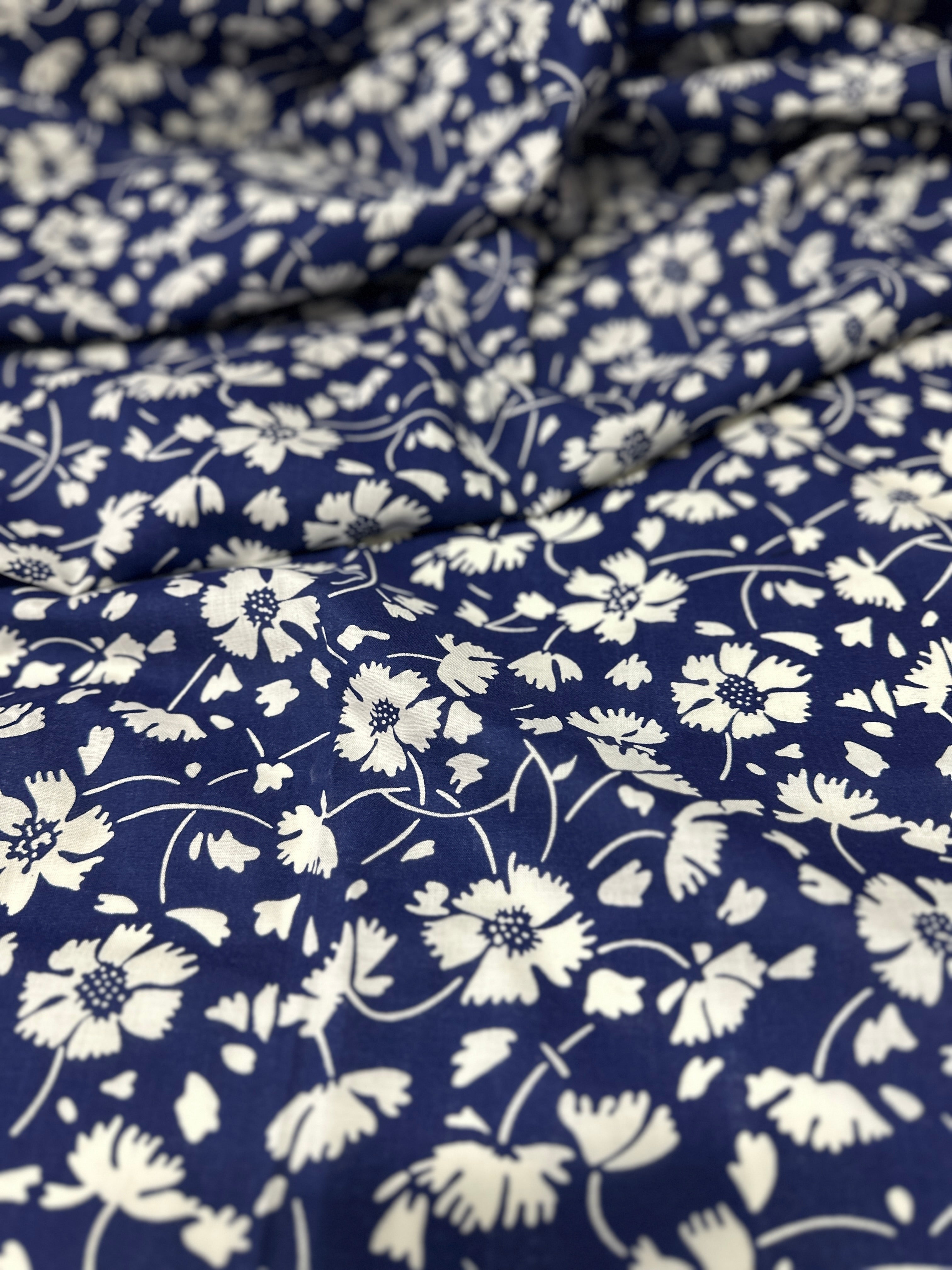 200cms Navy Blue Cotton Floral Fabric