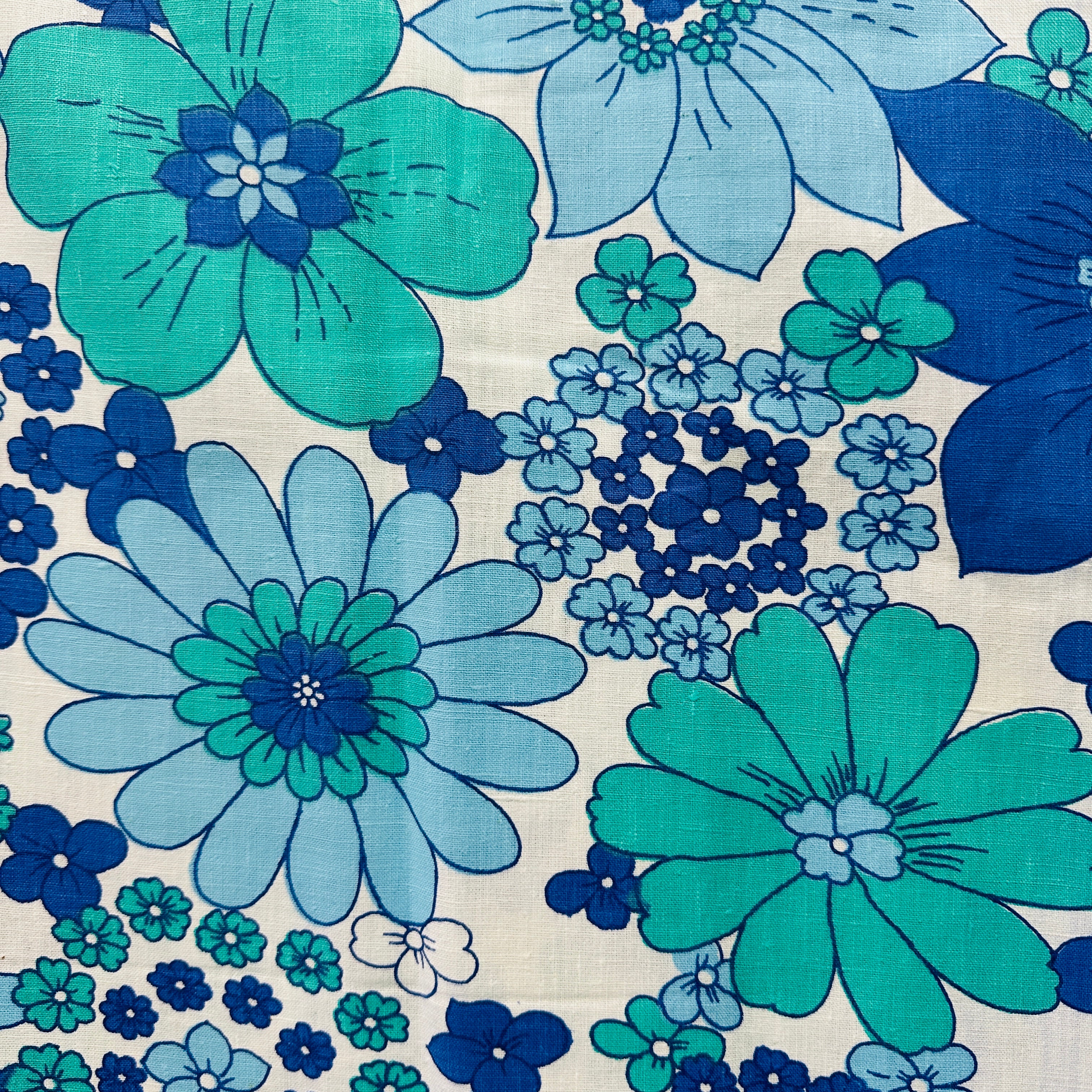 140cms All Cotton Mint Condition Blue RETRO Fabric VINTAGE