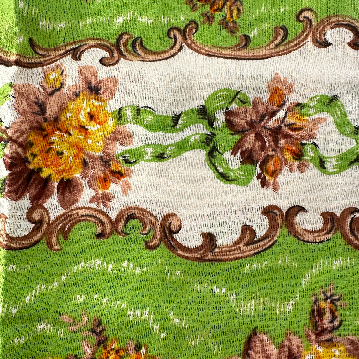 88cms Vintage Green Floral Fabric Remnant