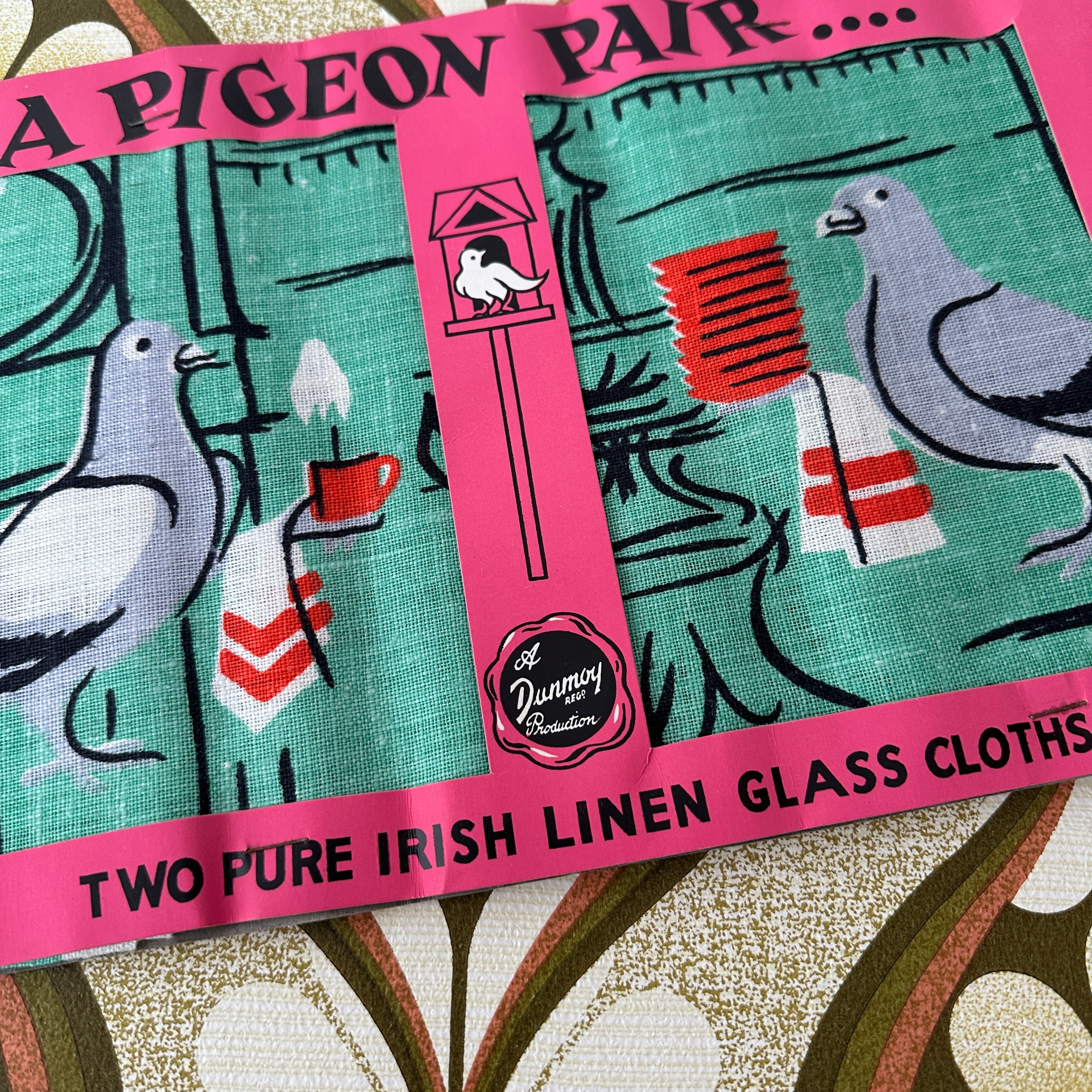 RETRO Vintage Irish Linen Tea Towels PIGEON PAIR