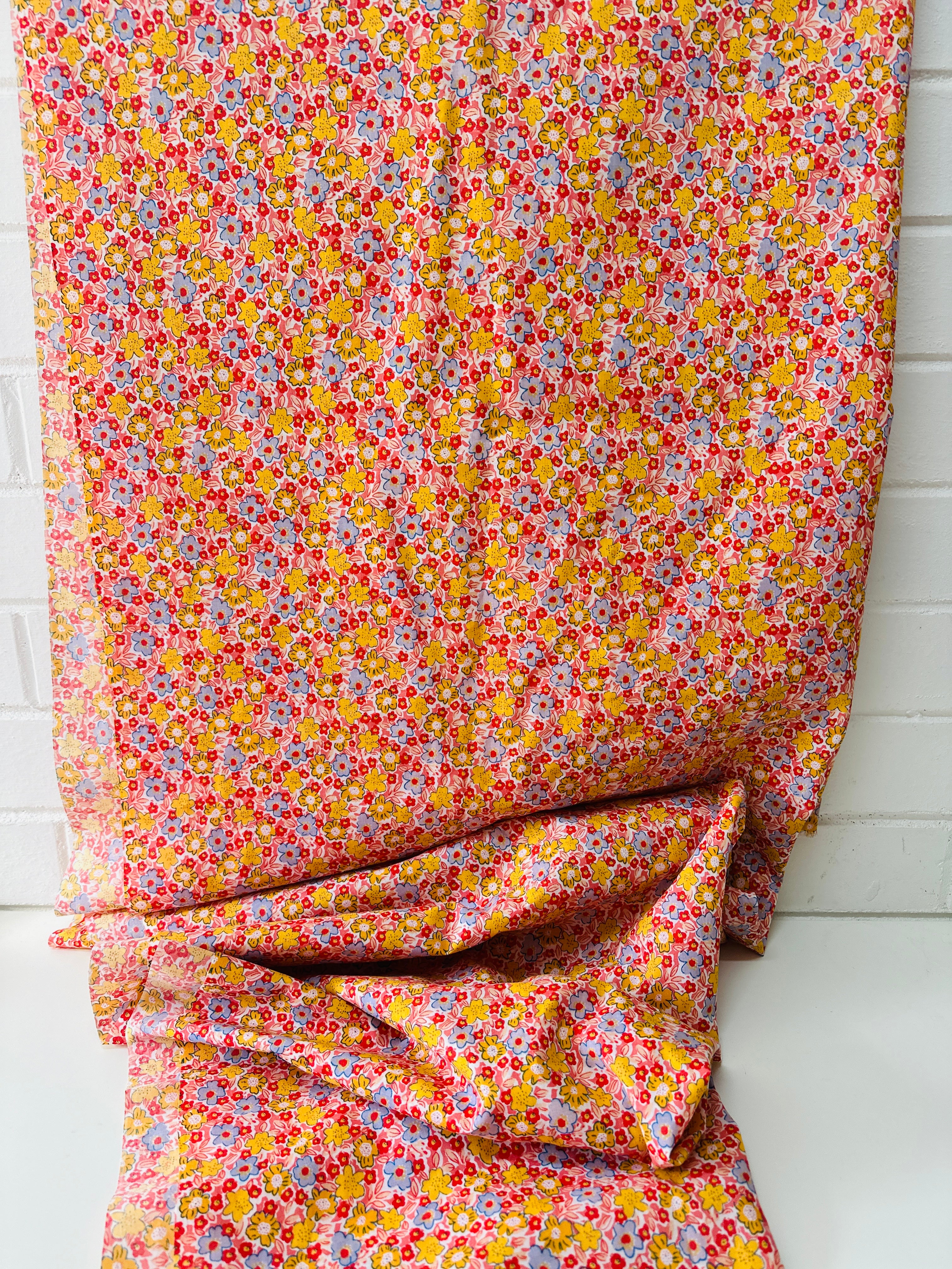 240cms Red & Yellow Modern Floral Fabric