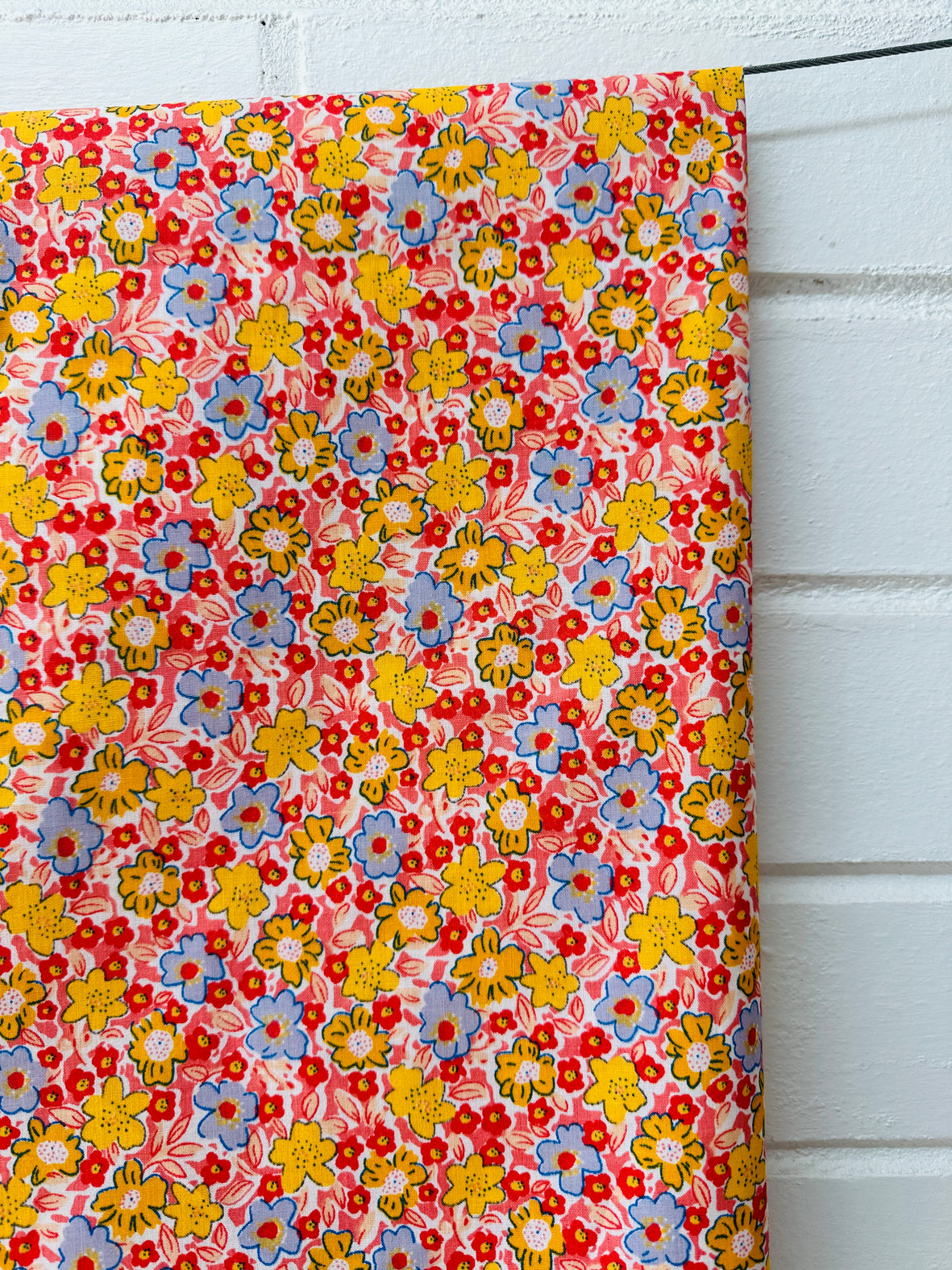 240cms Red & Yellow Modern Floral Fabric