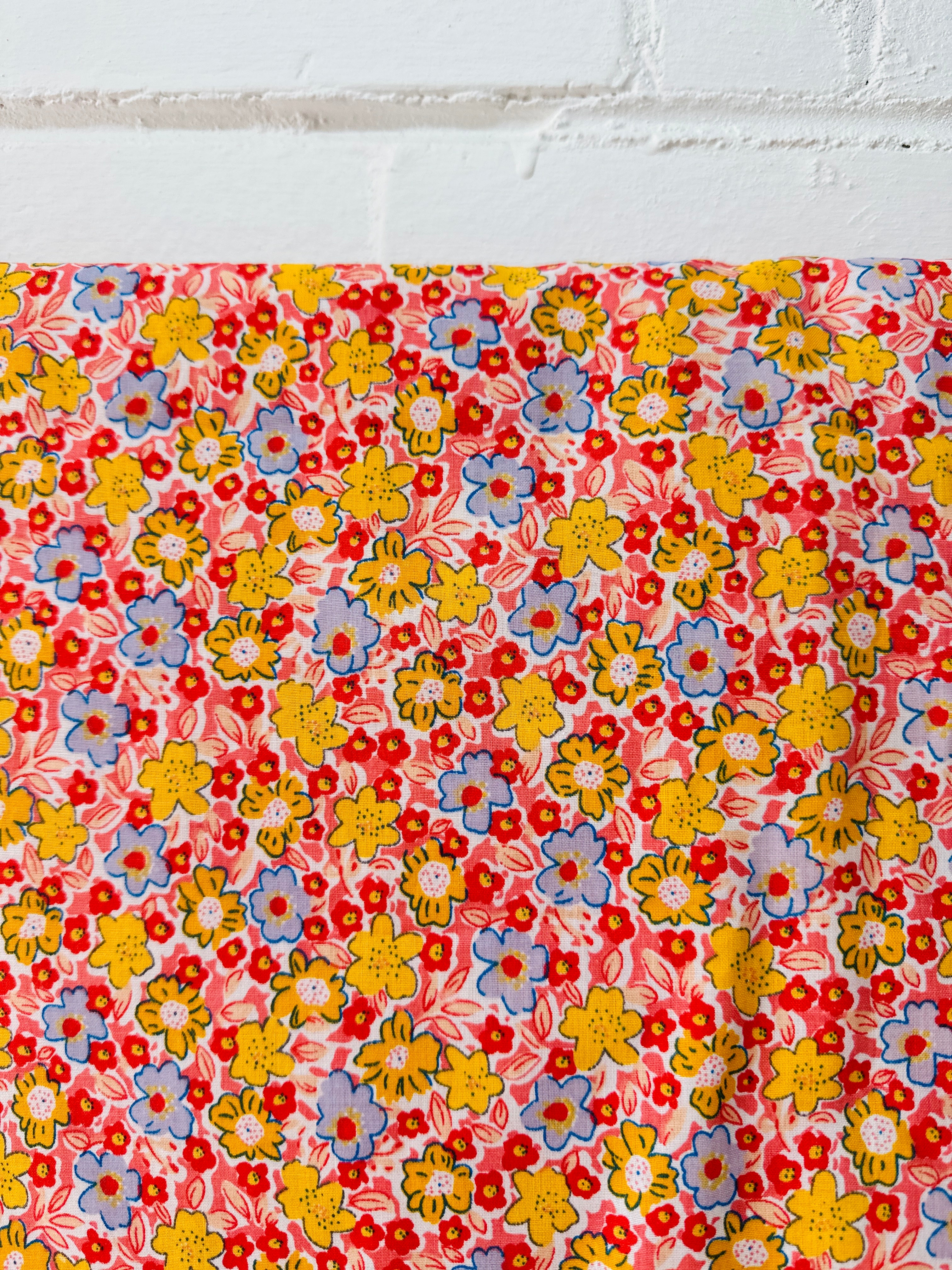 240cms Red & Yellow Modern Floral Fabric