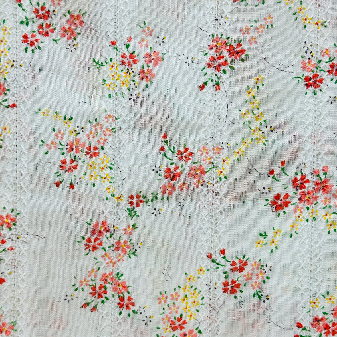 220cms White Embroidered Floral Fabric