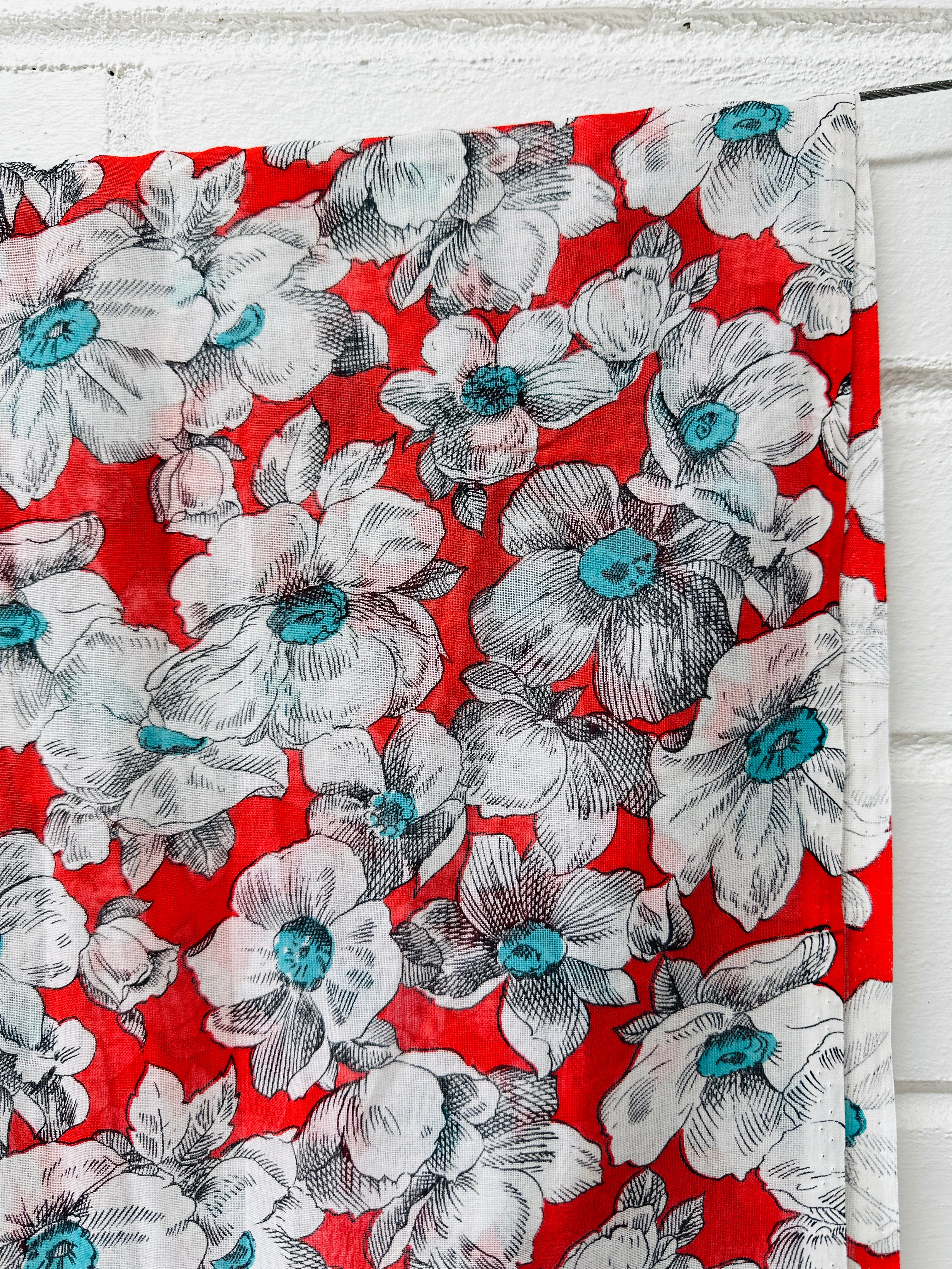220cms Beautiful Red & White Floral Sheer Fabric