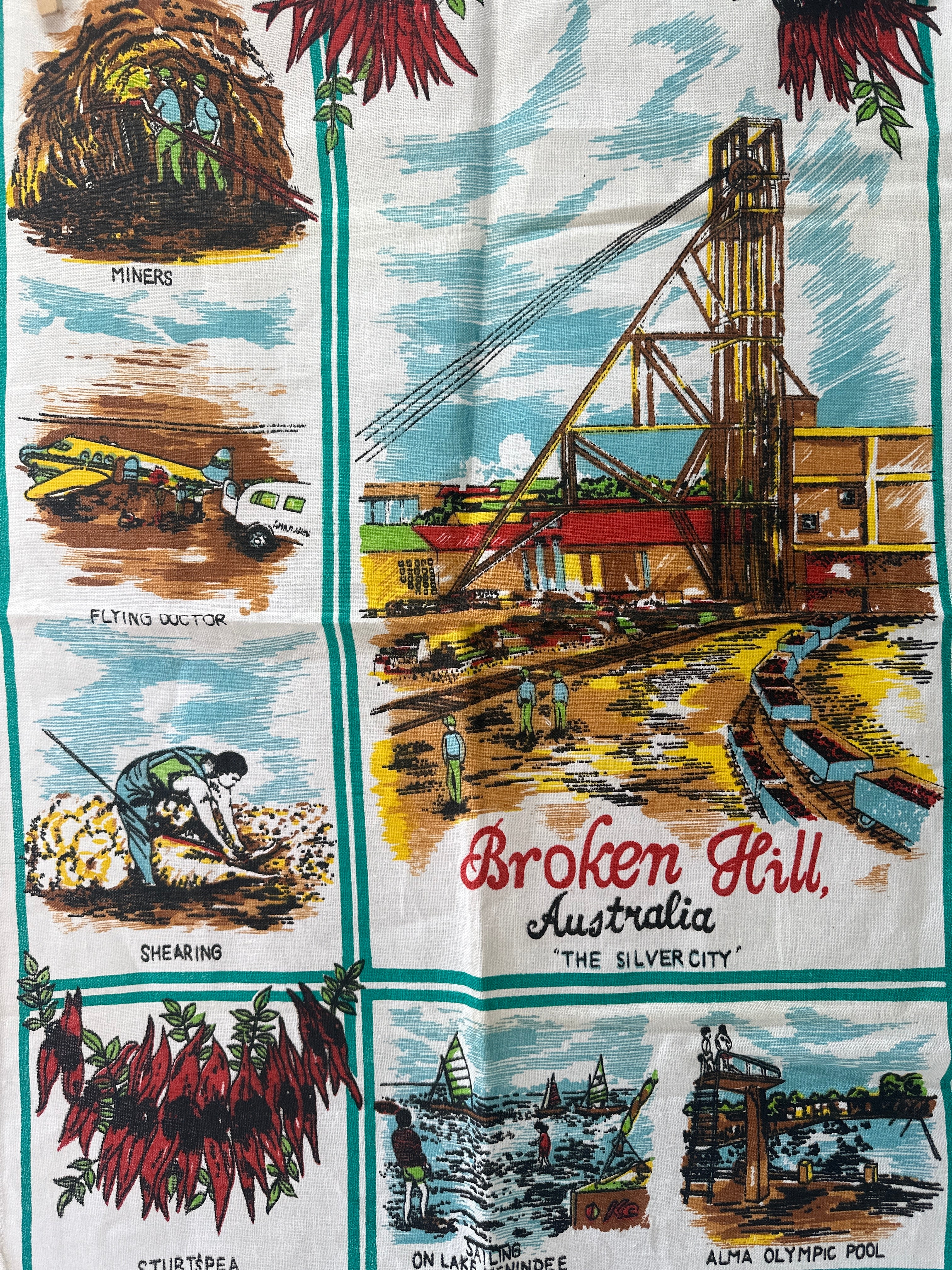 Vintage BROKEN HILL Linen Tea Towel