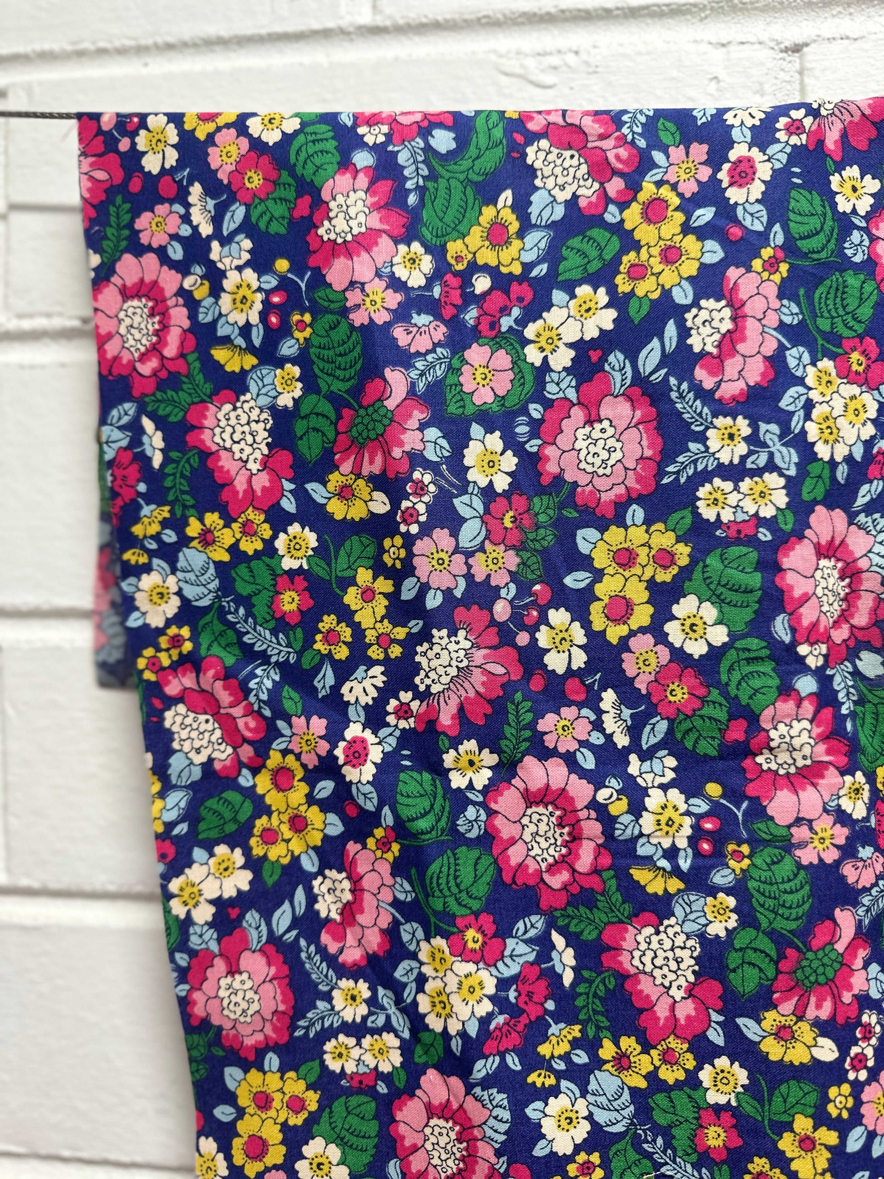140cms Stunning Cotton Fabric Blue & Pink Floral