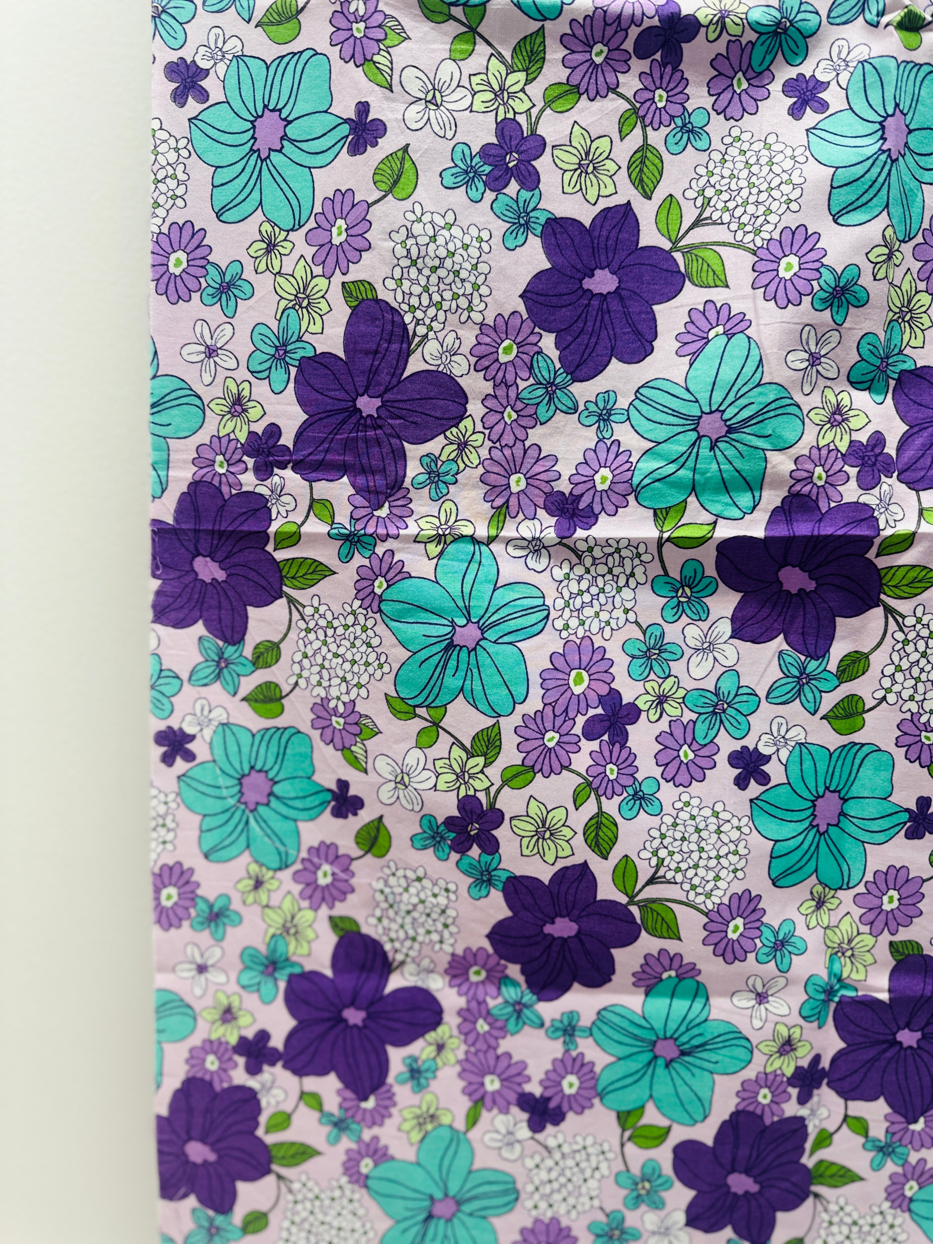 140cms Purple Floral Fabric Bold Pattern Remnant