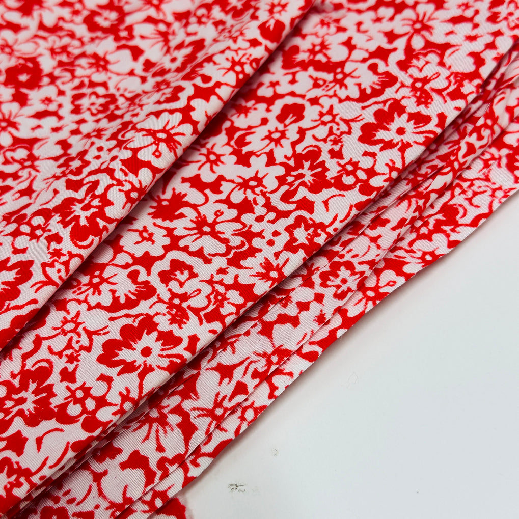 200cms Vintage Red Floral Fabric COTTON