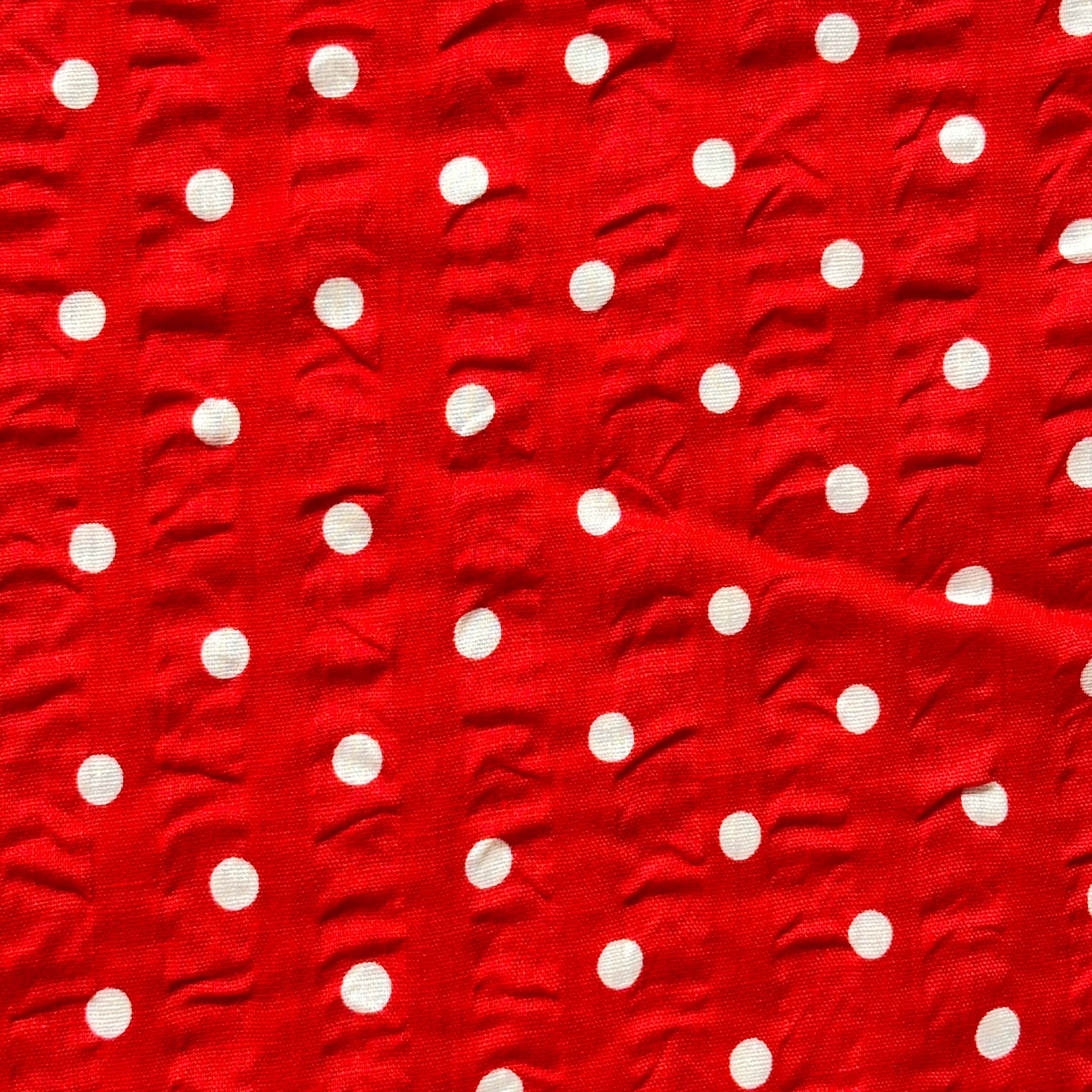 235cms JAPAN Cotton Sucker Red Polka Dot Fabric