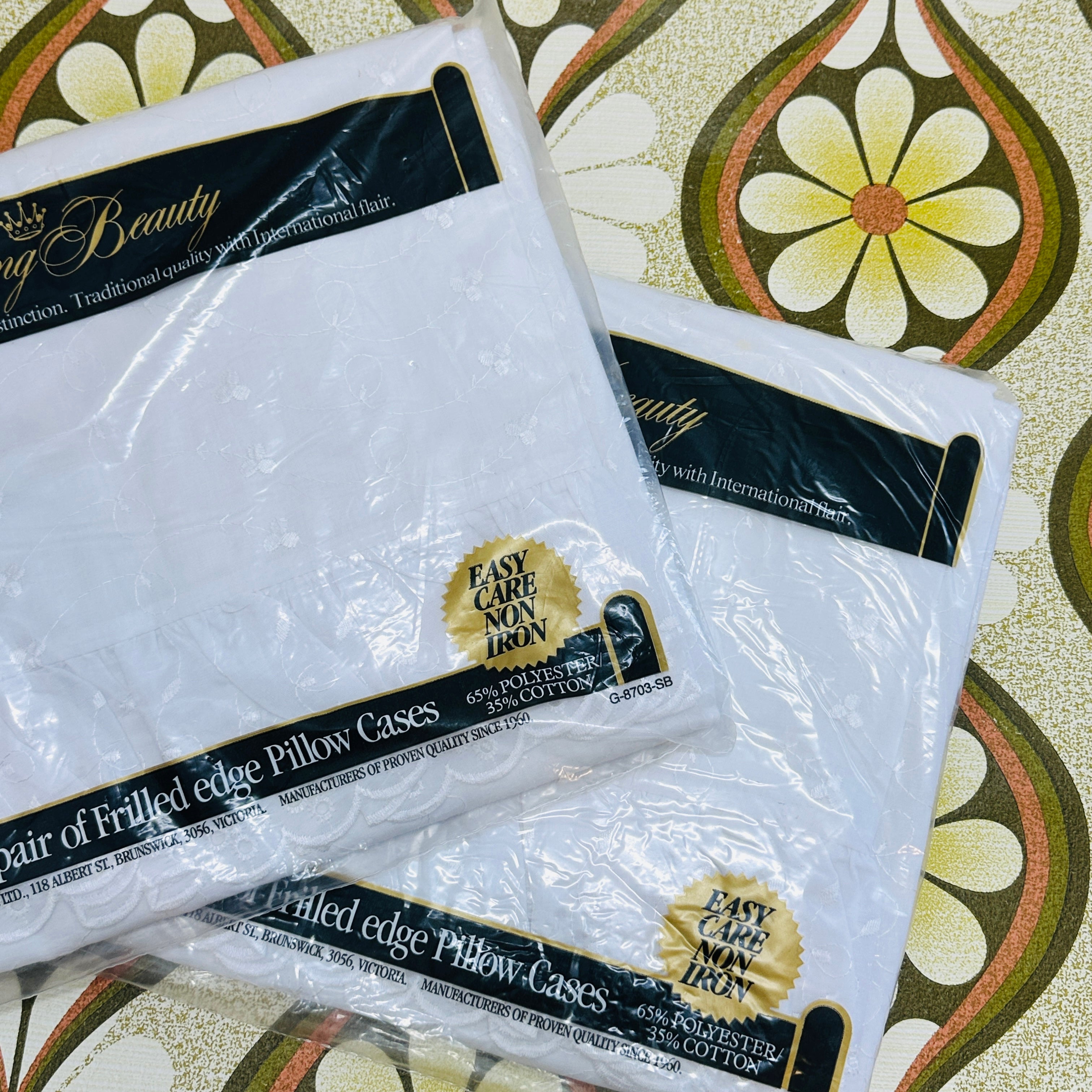 One Pair of Vintage Pillow Cases Frilled Edge