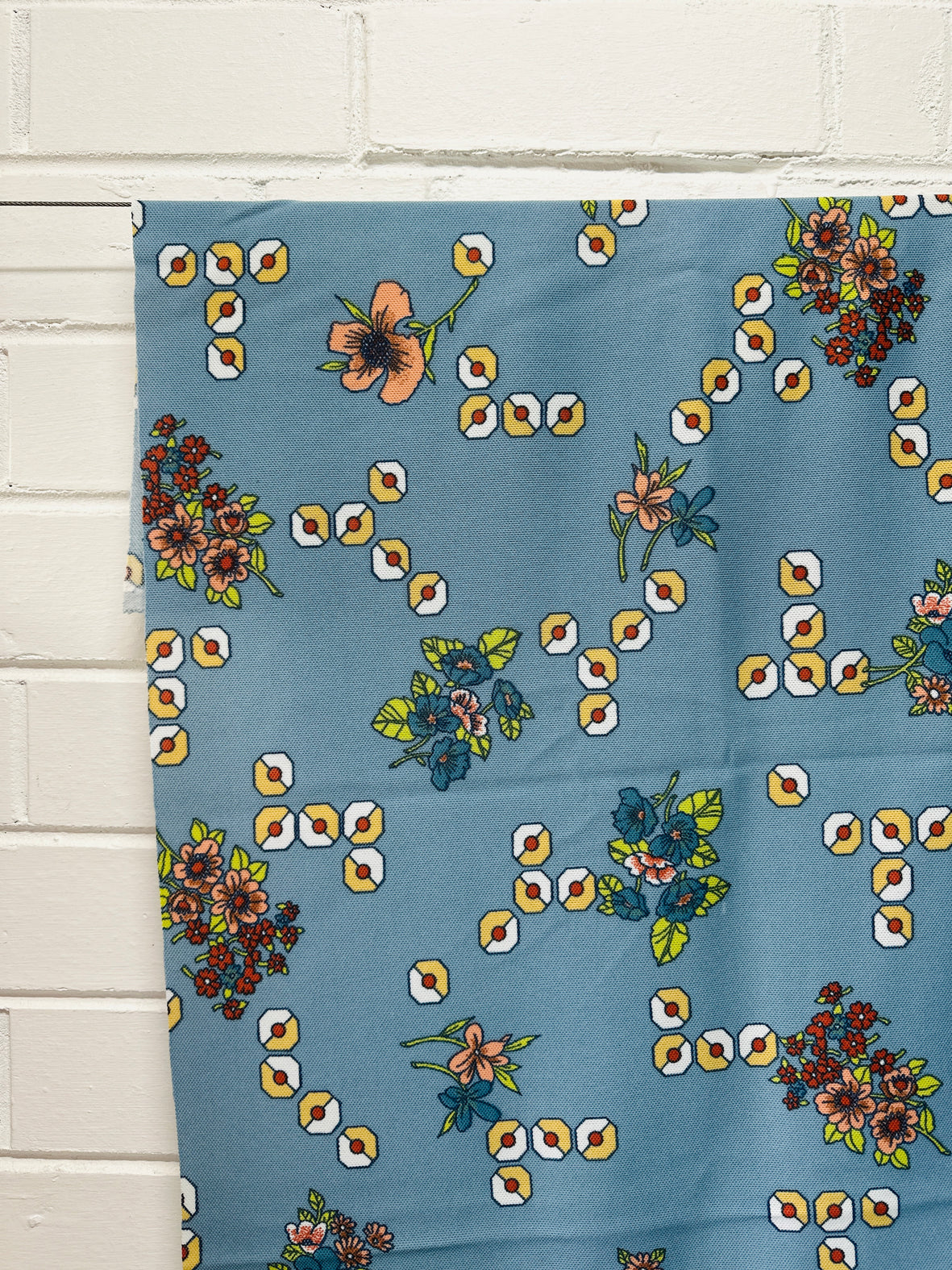 190cms Dusty Blue Floral Fabric Nylon