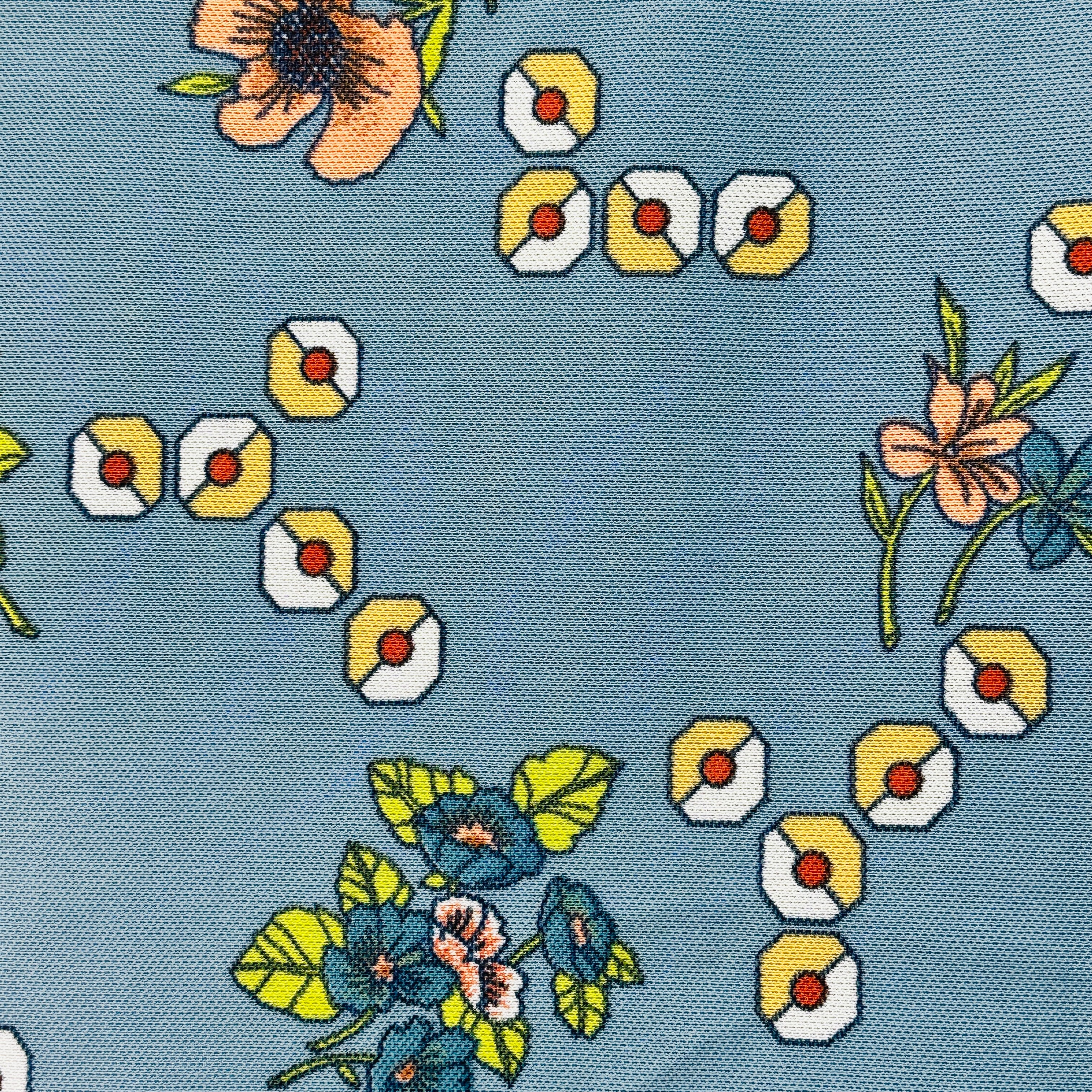 190cms Dusty Blue Floral Fabric Nylon