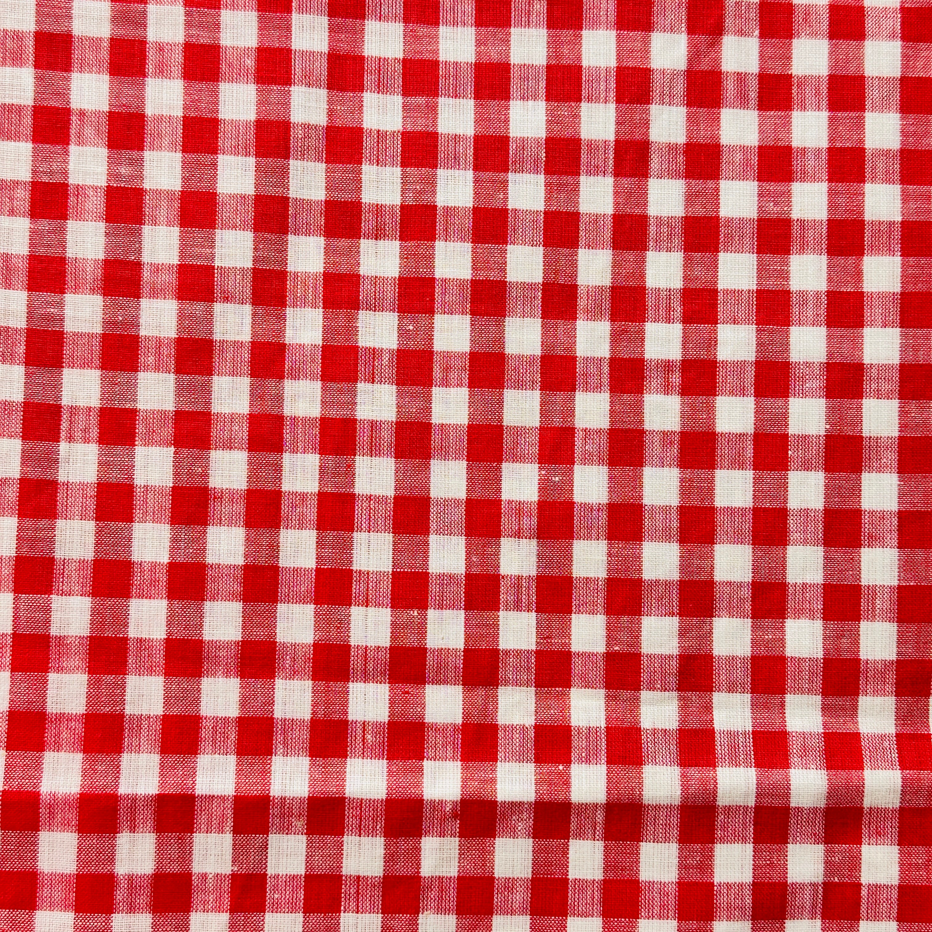 340cms Stiff Vintage Cotton Fabric Red Gingham