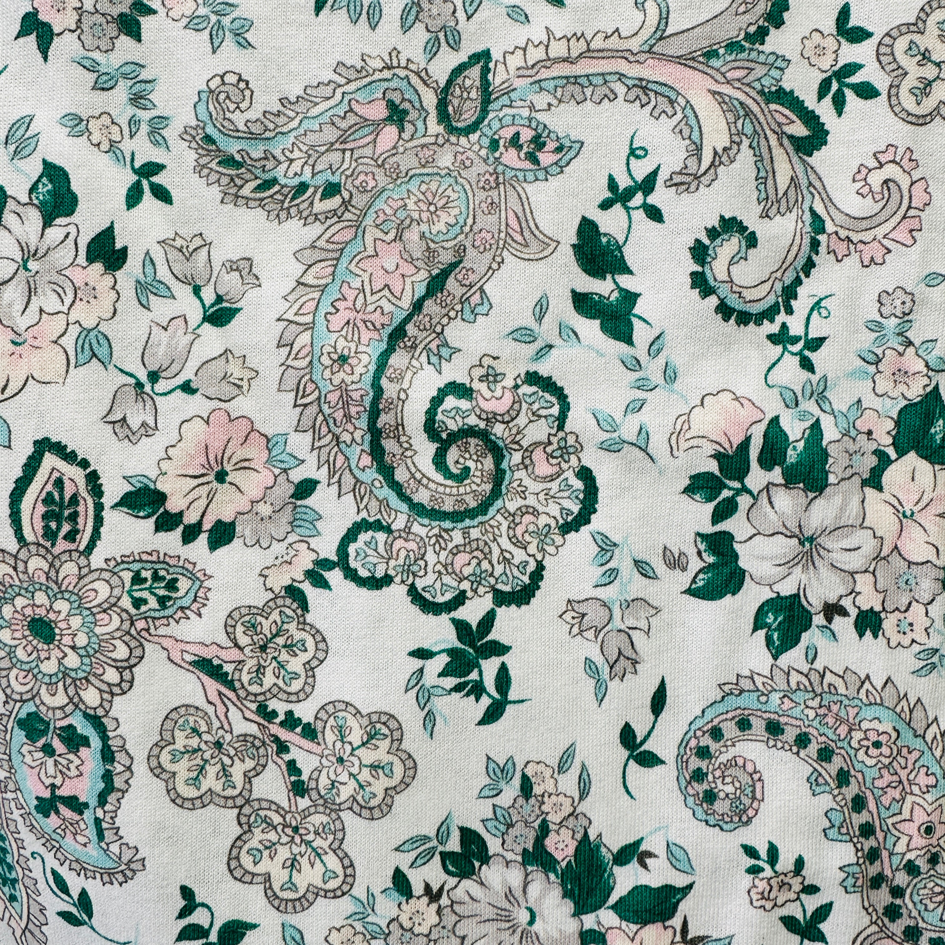 300cms Modern Jersey Fabric Green & White Paisley