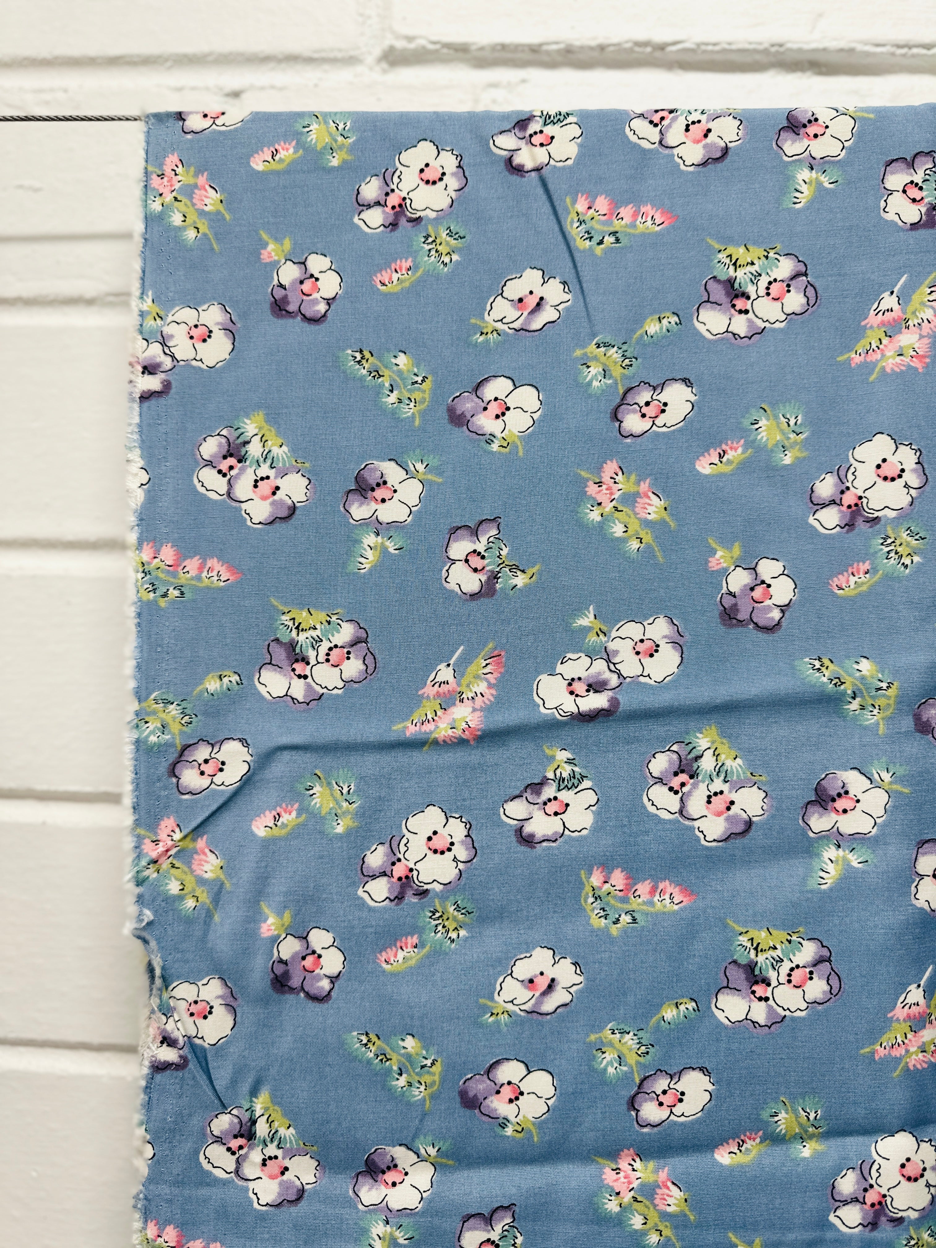 300cms Modern Dusty Blue Floral Fabric