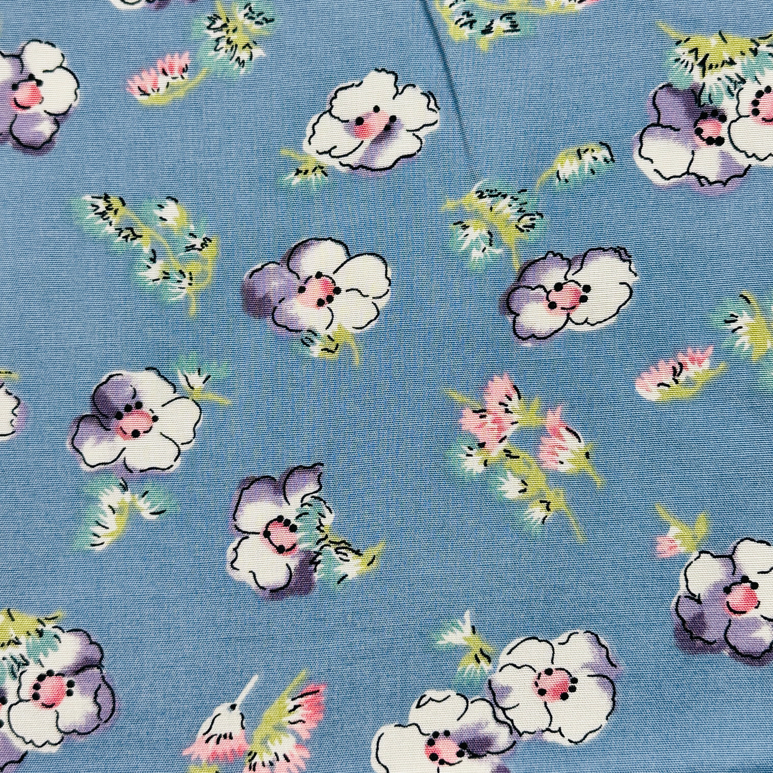 300cms Modern Dusty Blue Floral Fabric