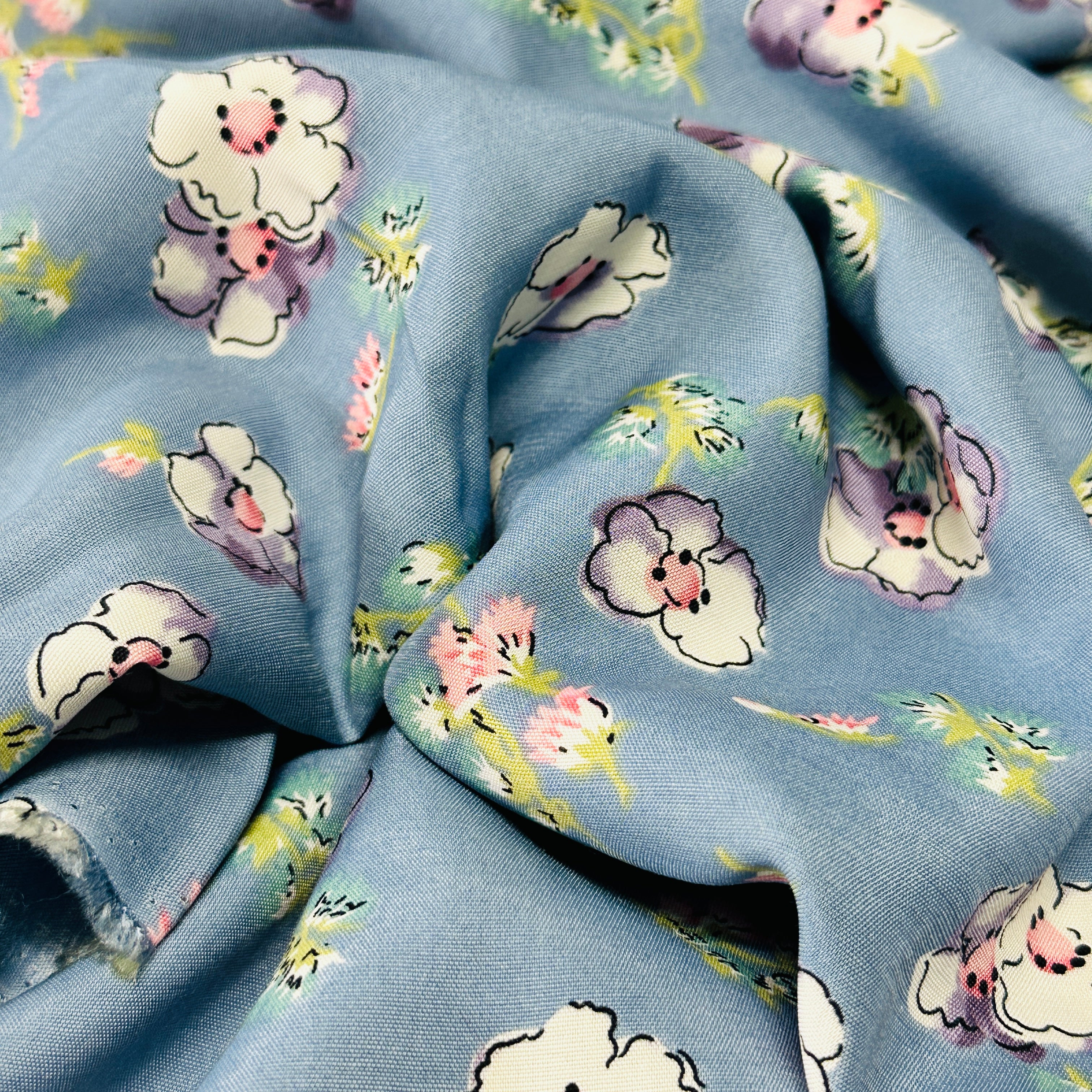 300cms Modern Dusty Blue Floral Fabric