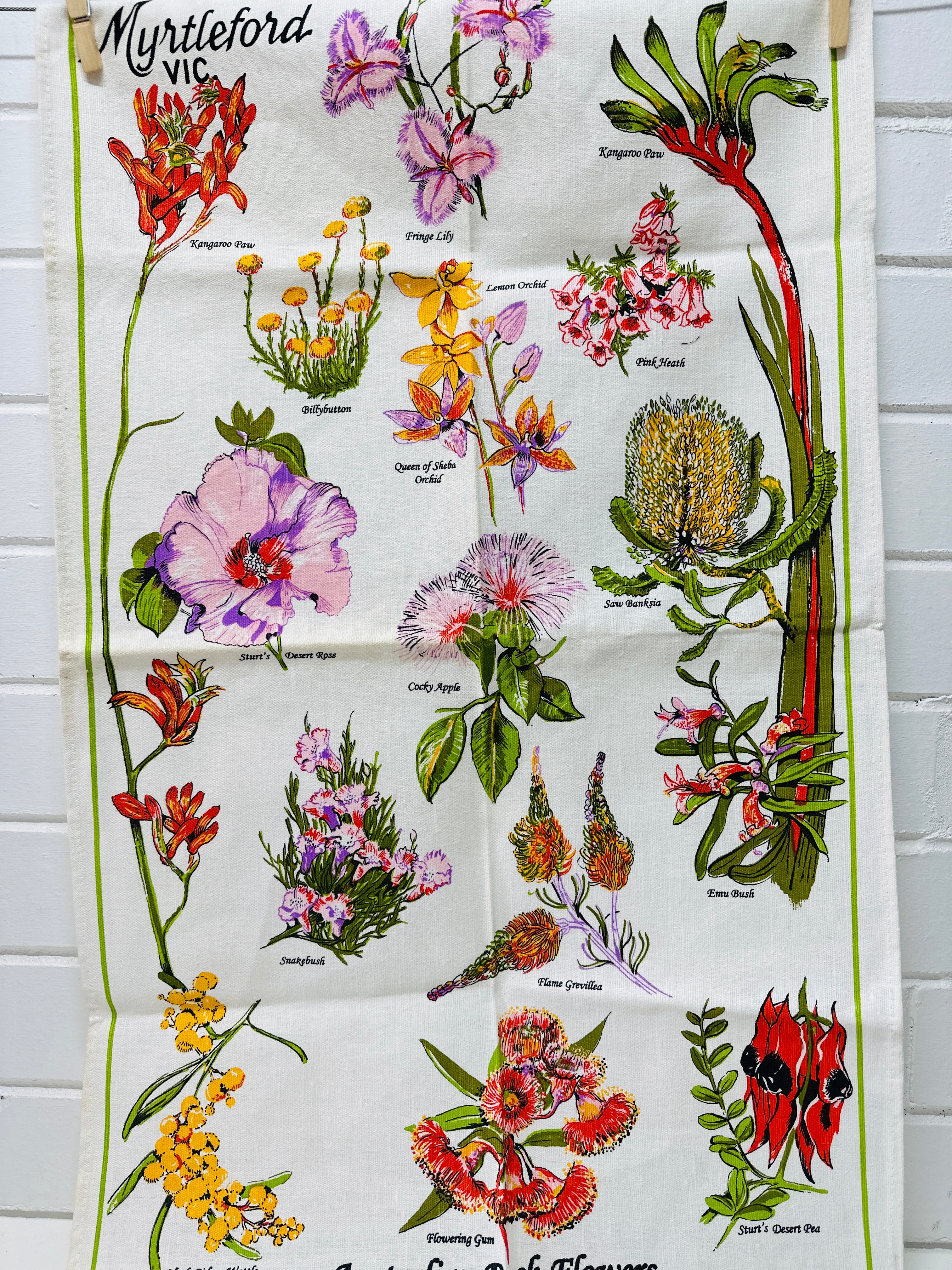 Australian Flowers Tea Towel UNUSED