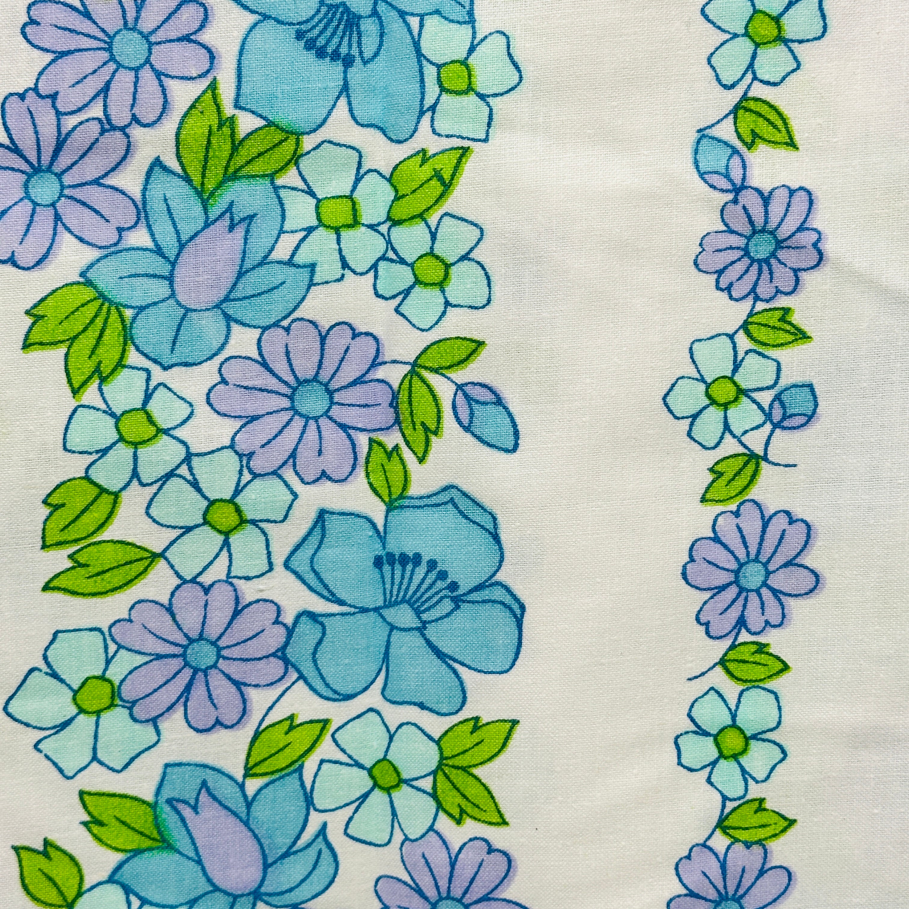 125cms New Old Stock Cotton Sheet Fabric Blue & Purple Floral