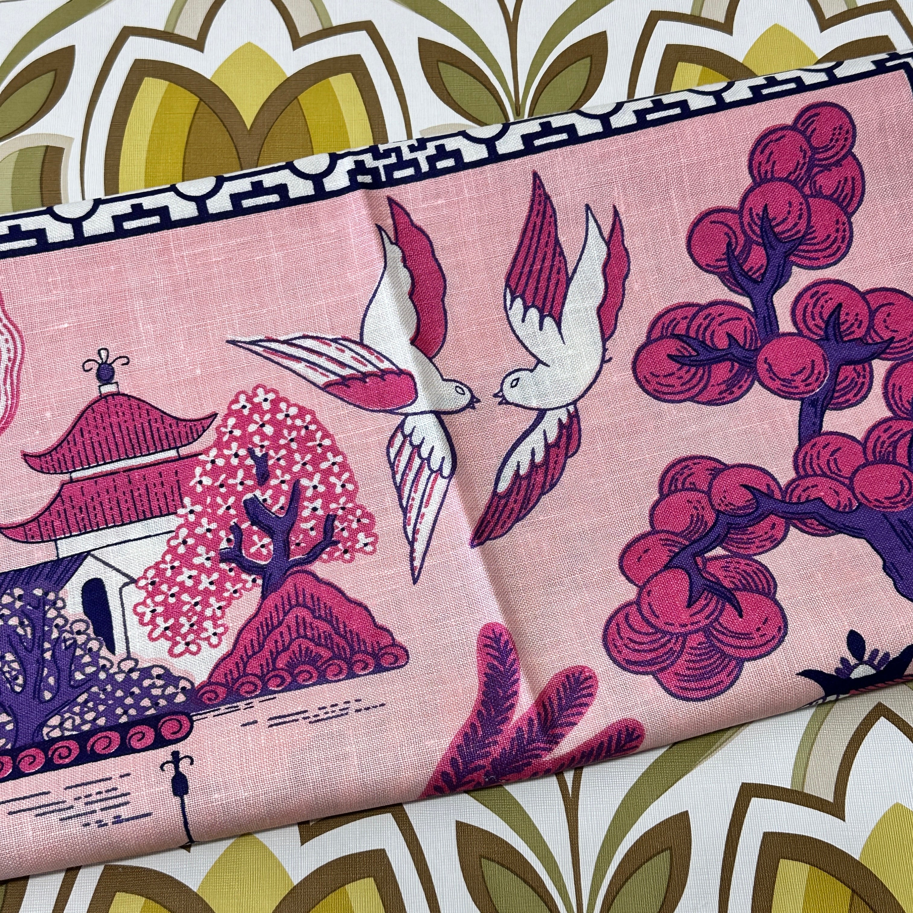 Unused Asian Inspired Pink Tea Towel