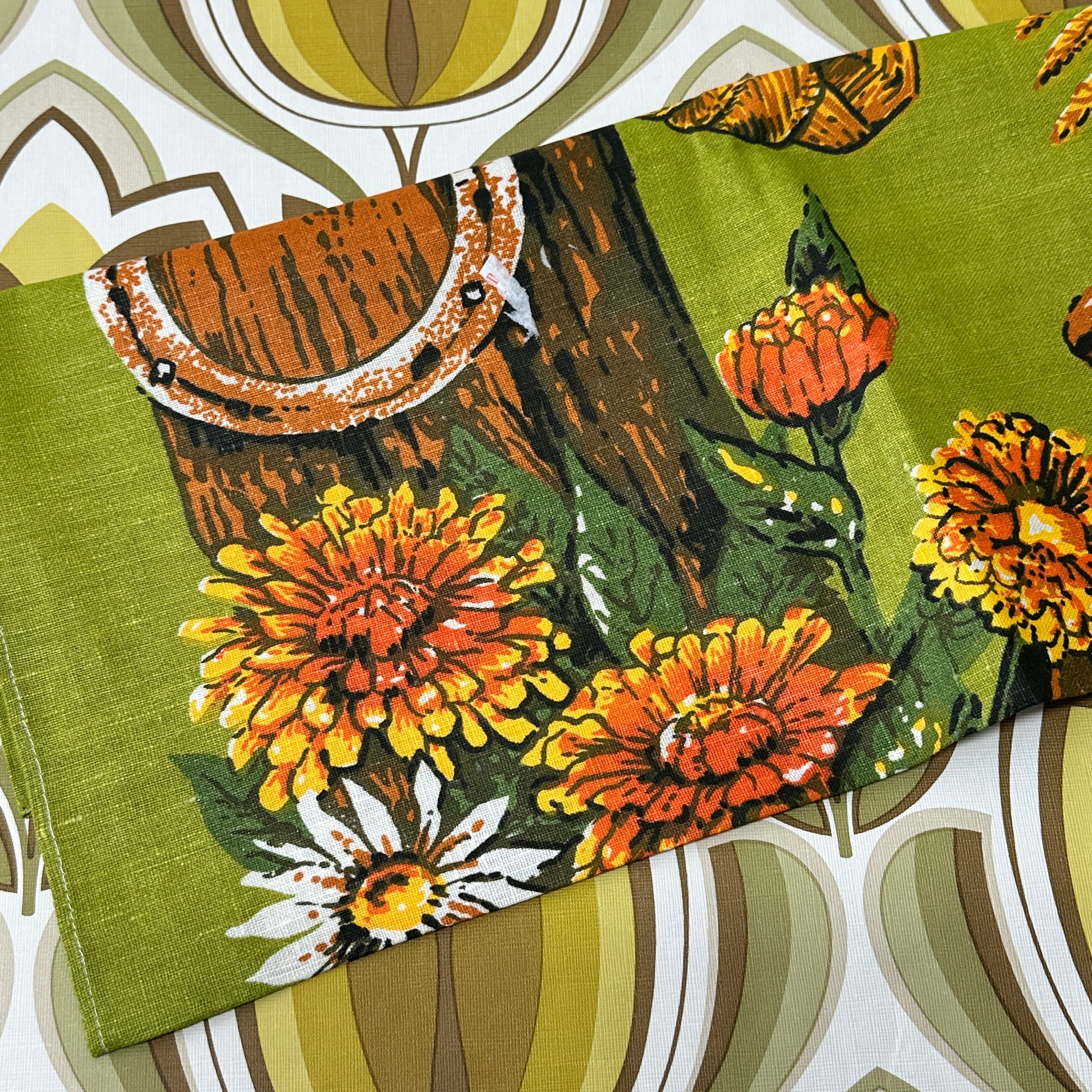 Unused Vintage Tea Towel Linen Cotton Mix Green