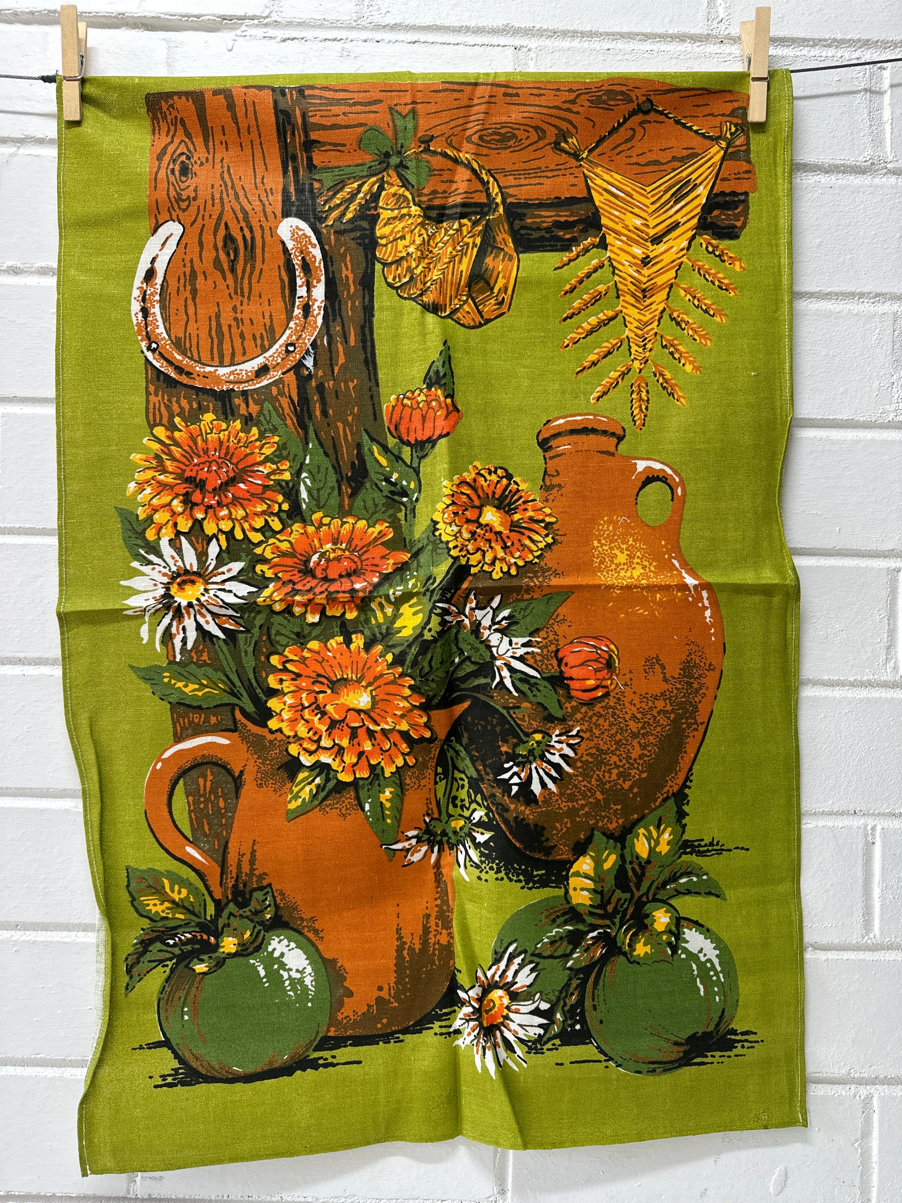Unused Vintage Tea Towel Linen Cotton Mix Green