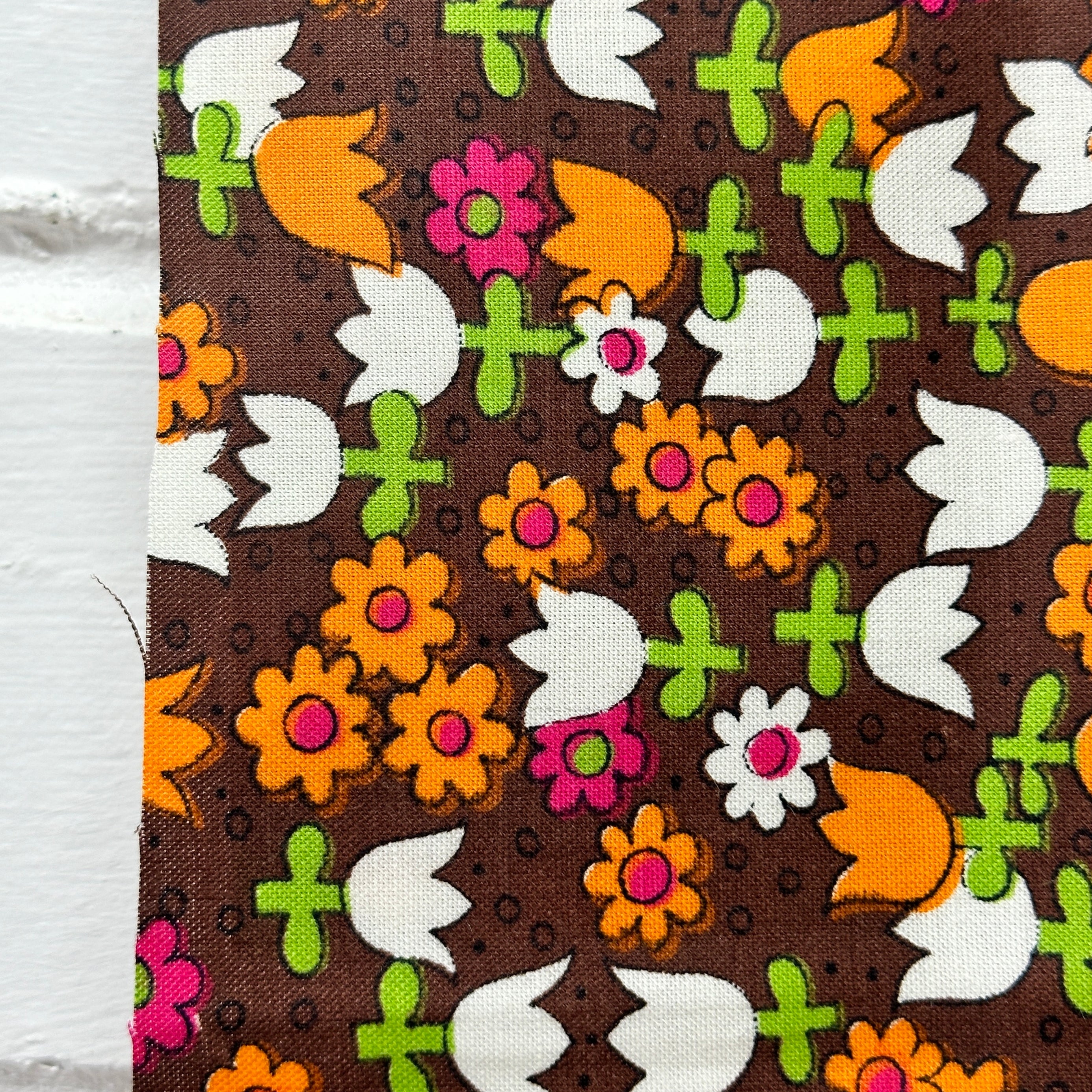 80cms Rare Vintage Danish Fabric Remnant Brown Floral