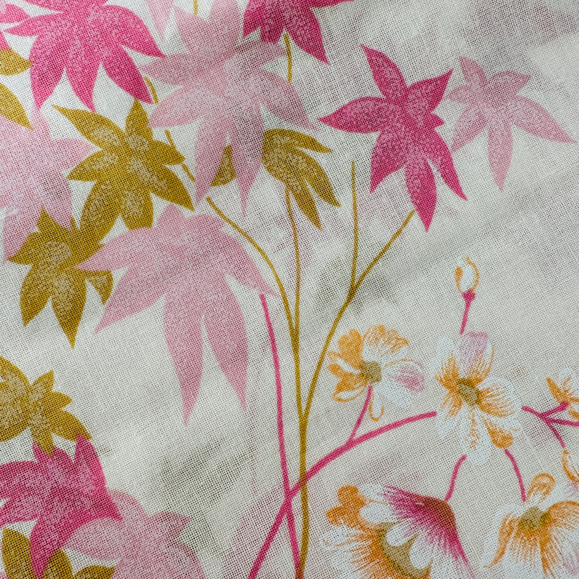 245cms CRISP Pink Floral UNUSED Cotton Sheet