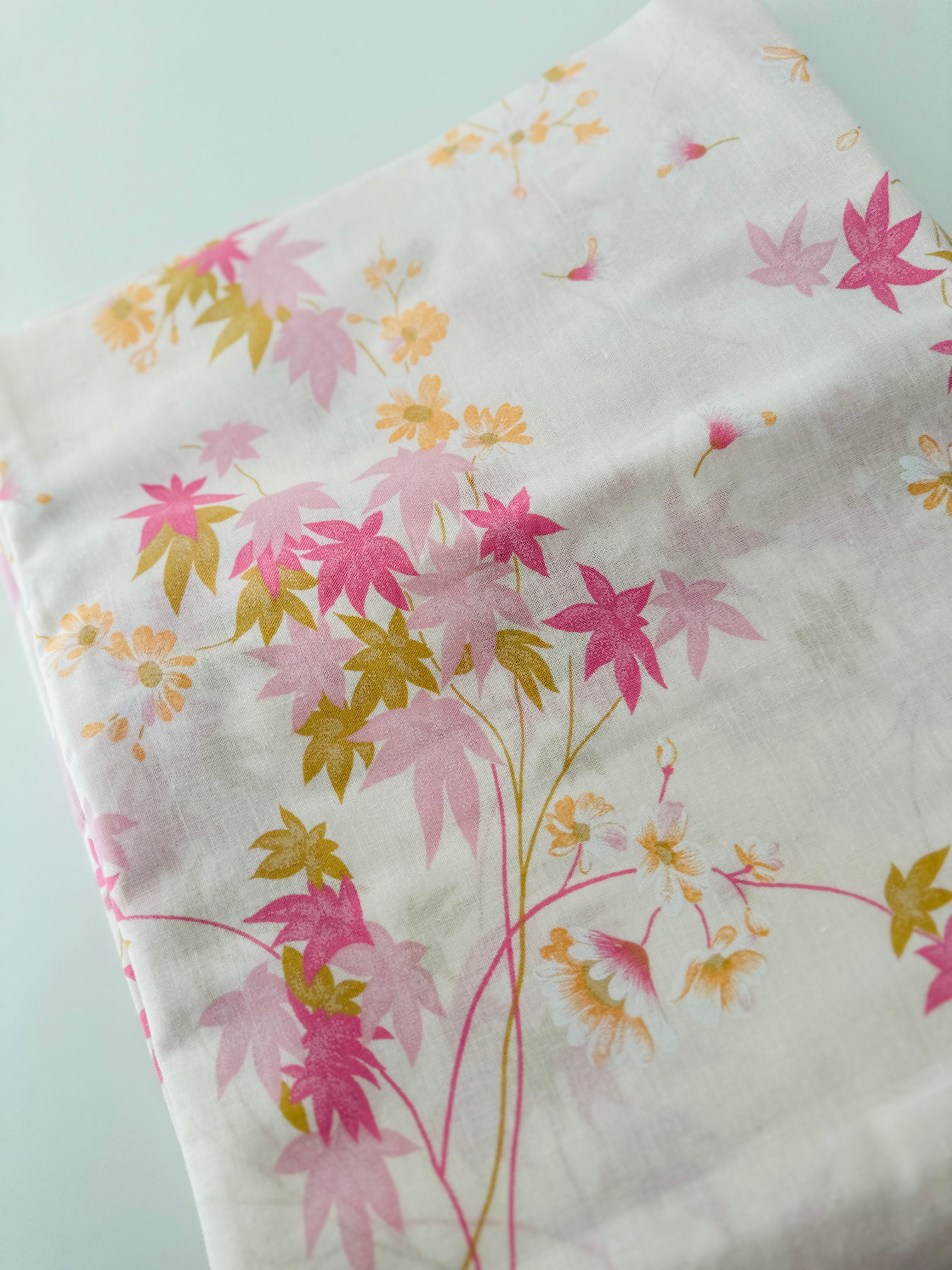 245cms CRISP Pink Floral UNUSED Cotton Sheet