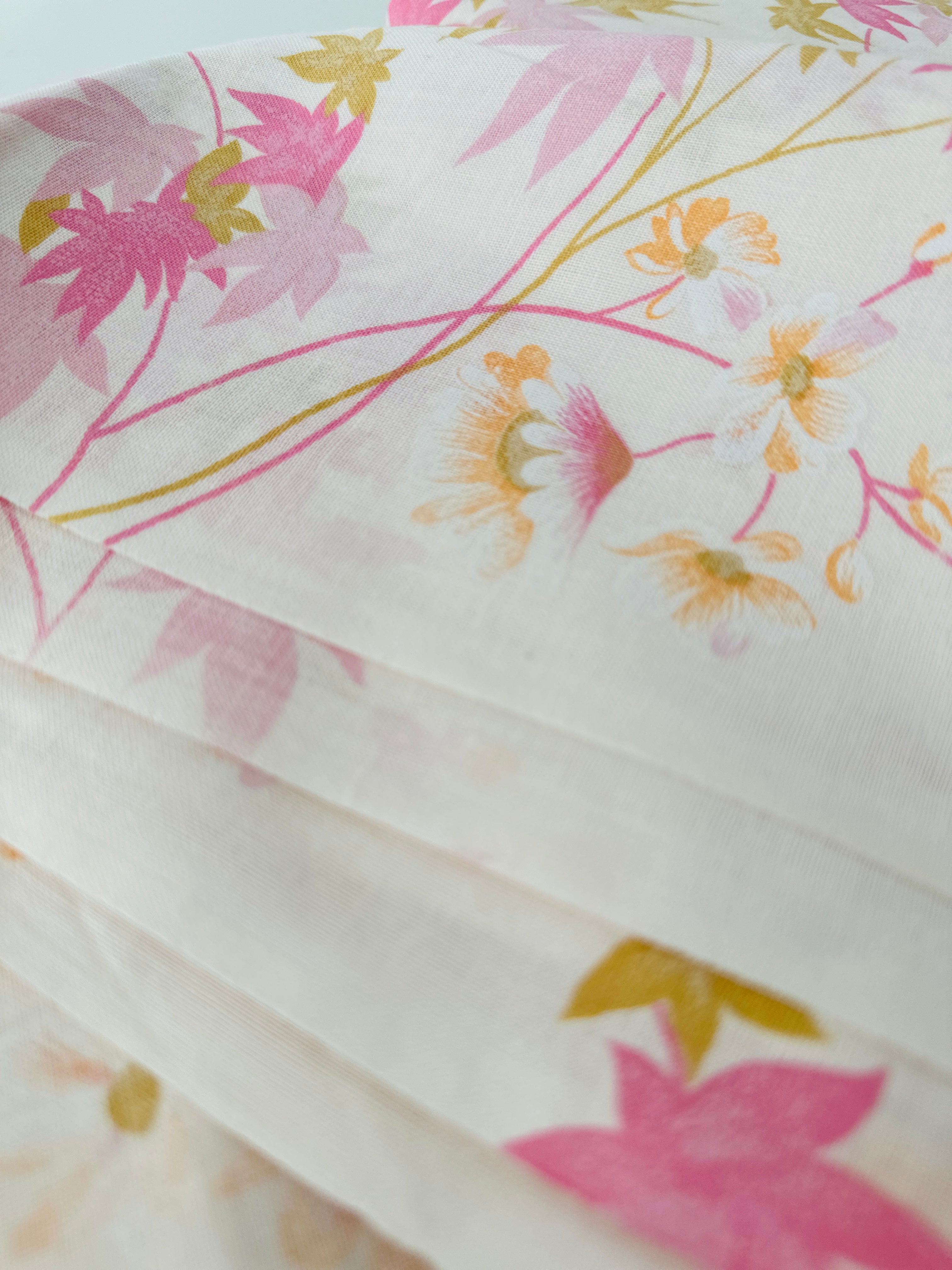 245cms CRISP Pink Floral UNUSED Cotton Sheet