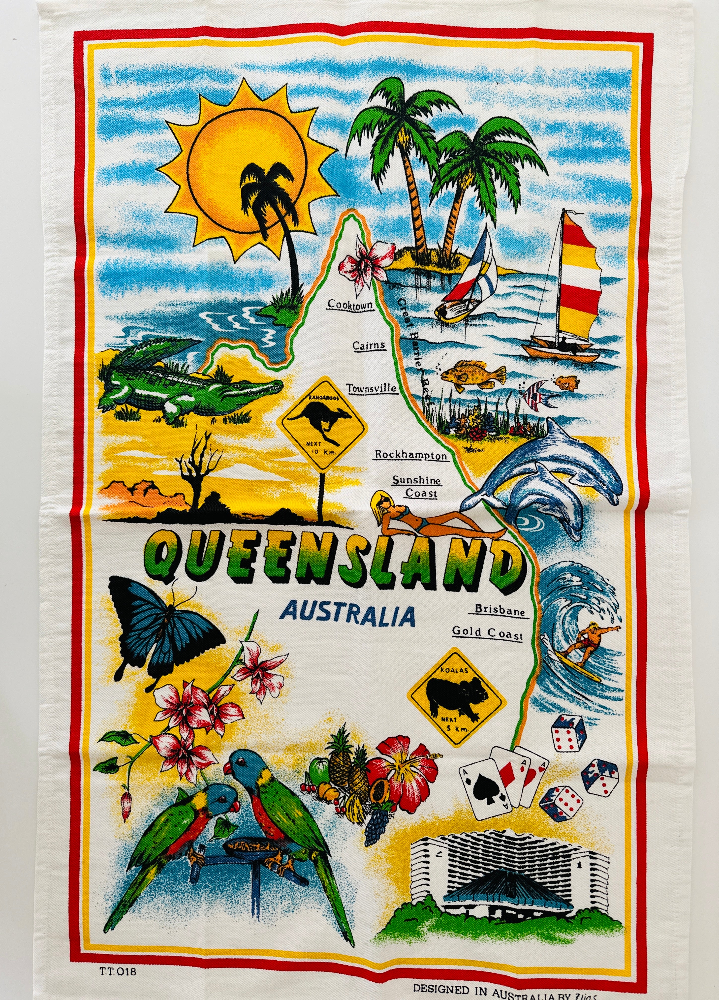QUEENSLAND Gold Coast Vintage Tea Towel