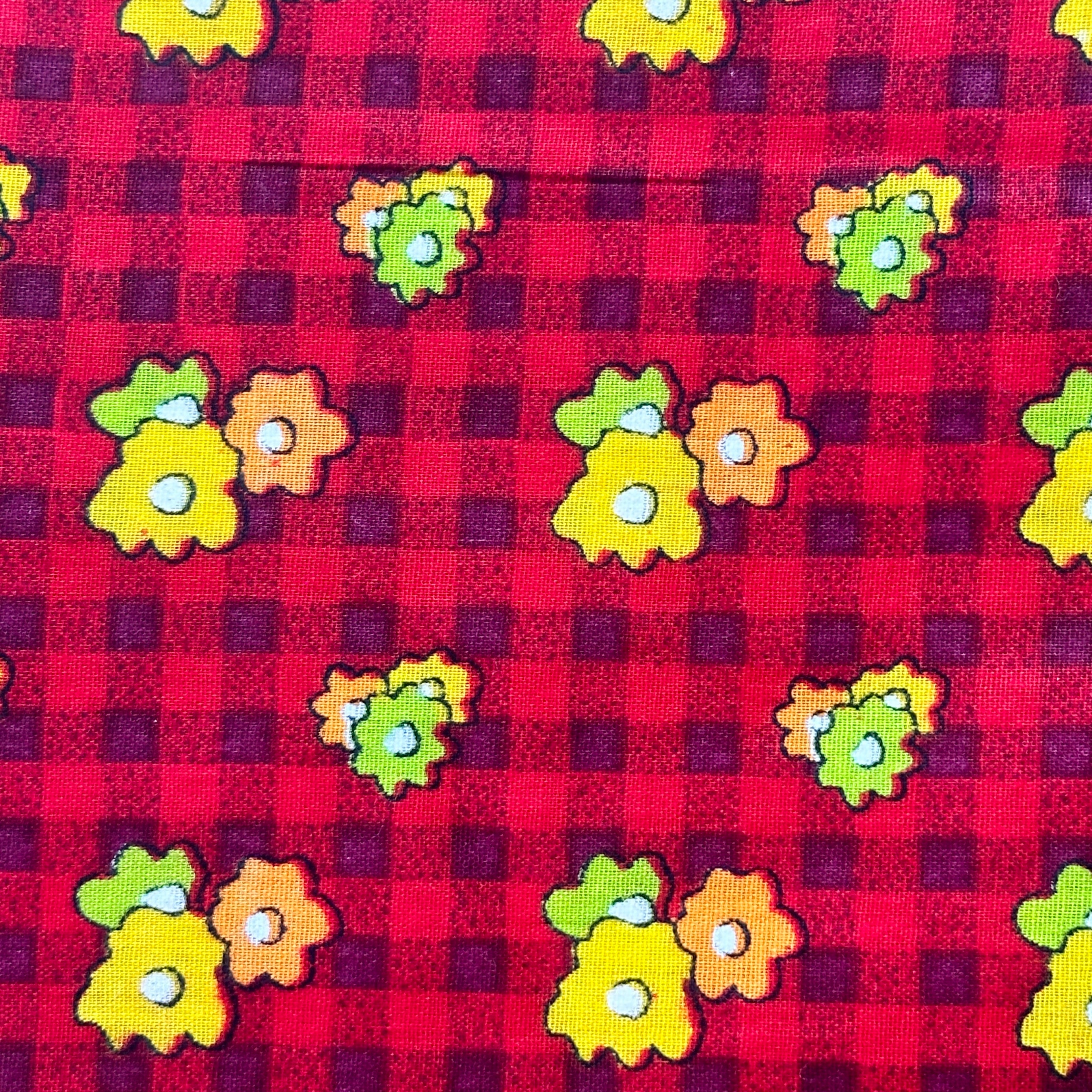 Vintage Japan Cotton Fabric Red Floral X Two