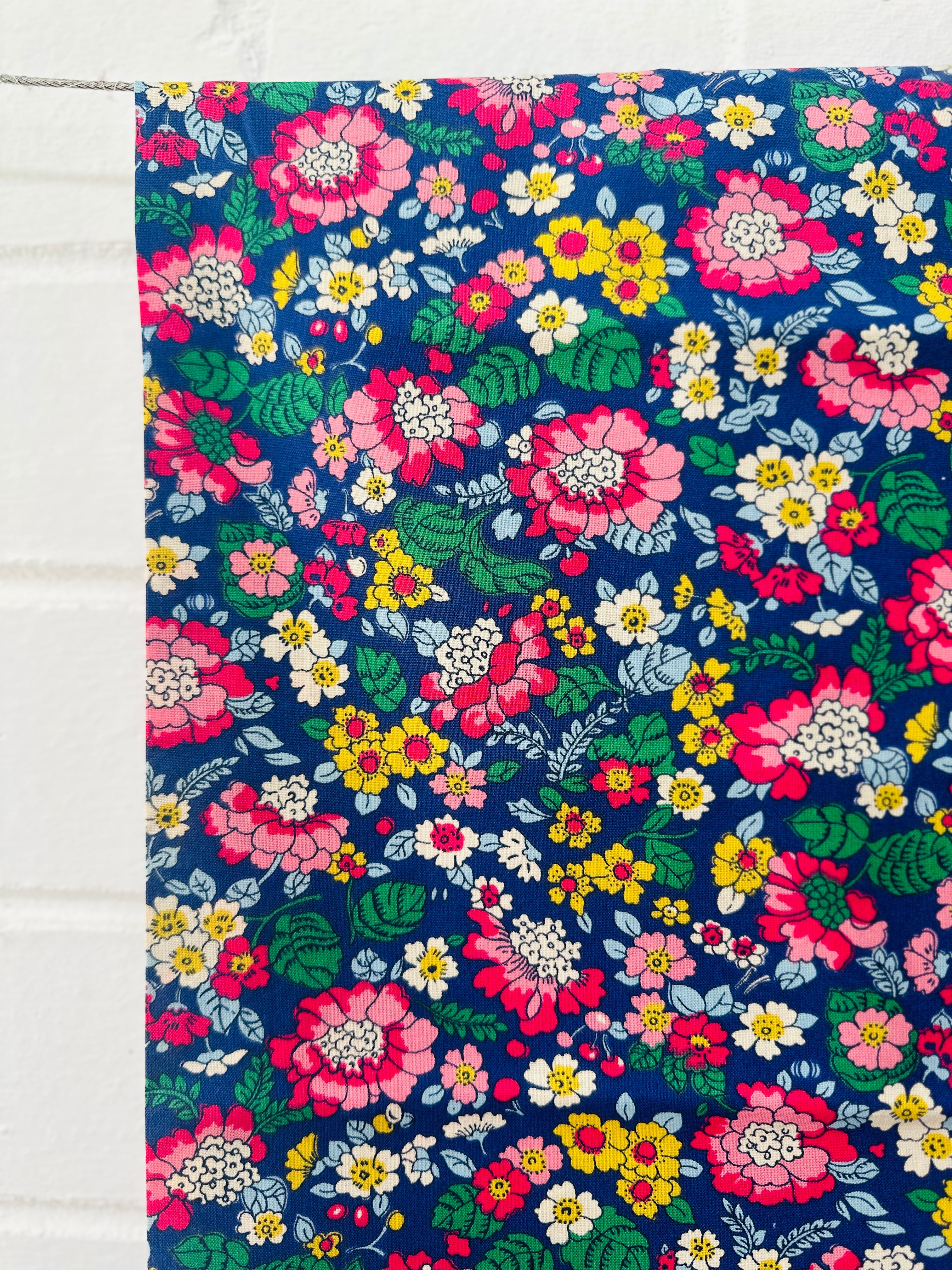 Sold by the Metre Premium Cotton Blue Floral Fabric