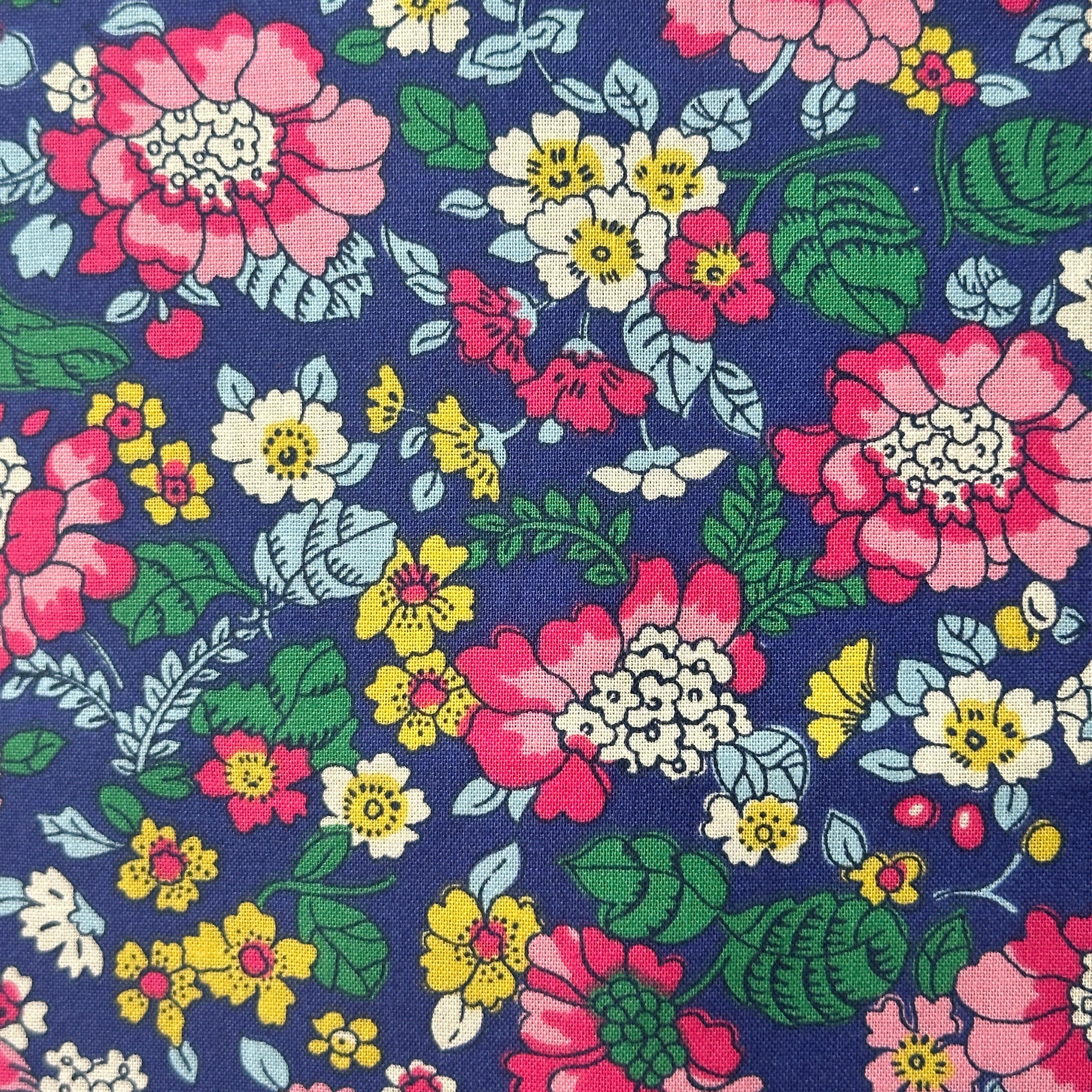 Sold by the Metre Premium Cotton Blue Floral Fabric