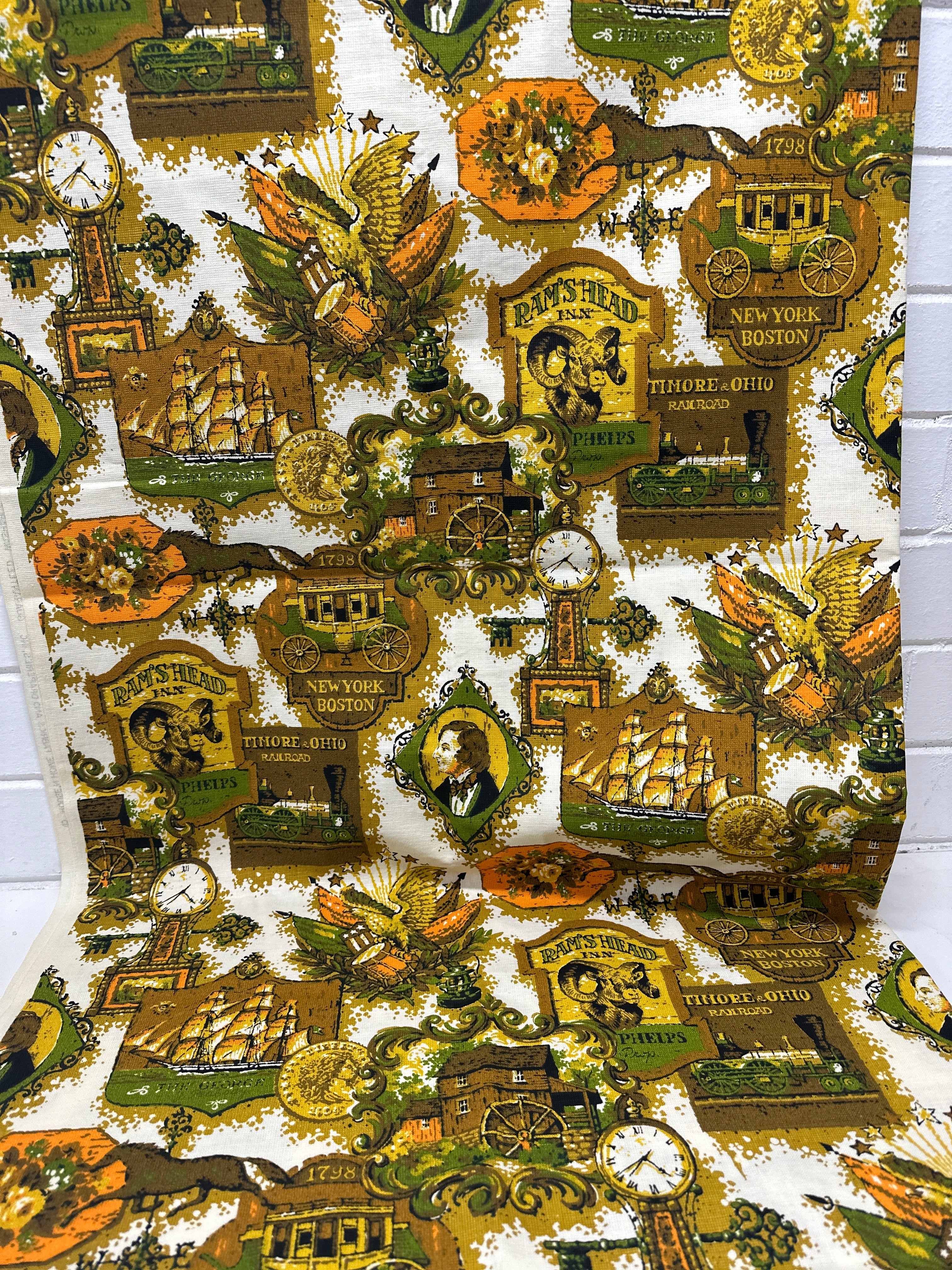 120cms Thick Heavy Retro Fabric Ships & Florals