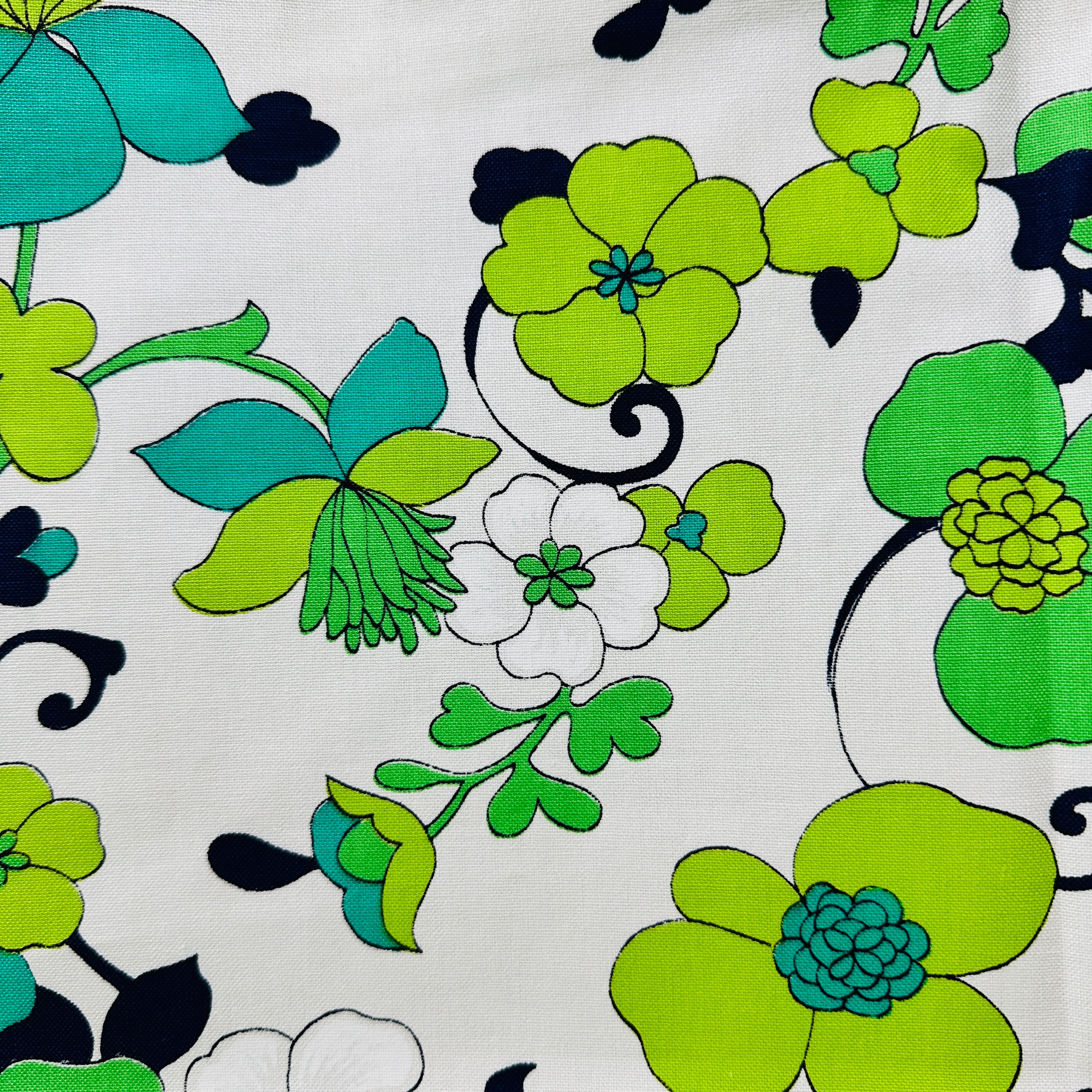 170cms Large Bold Green Floral Print VINTAGE Cotton
