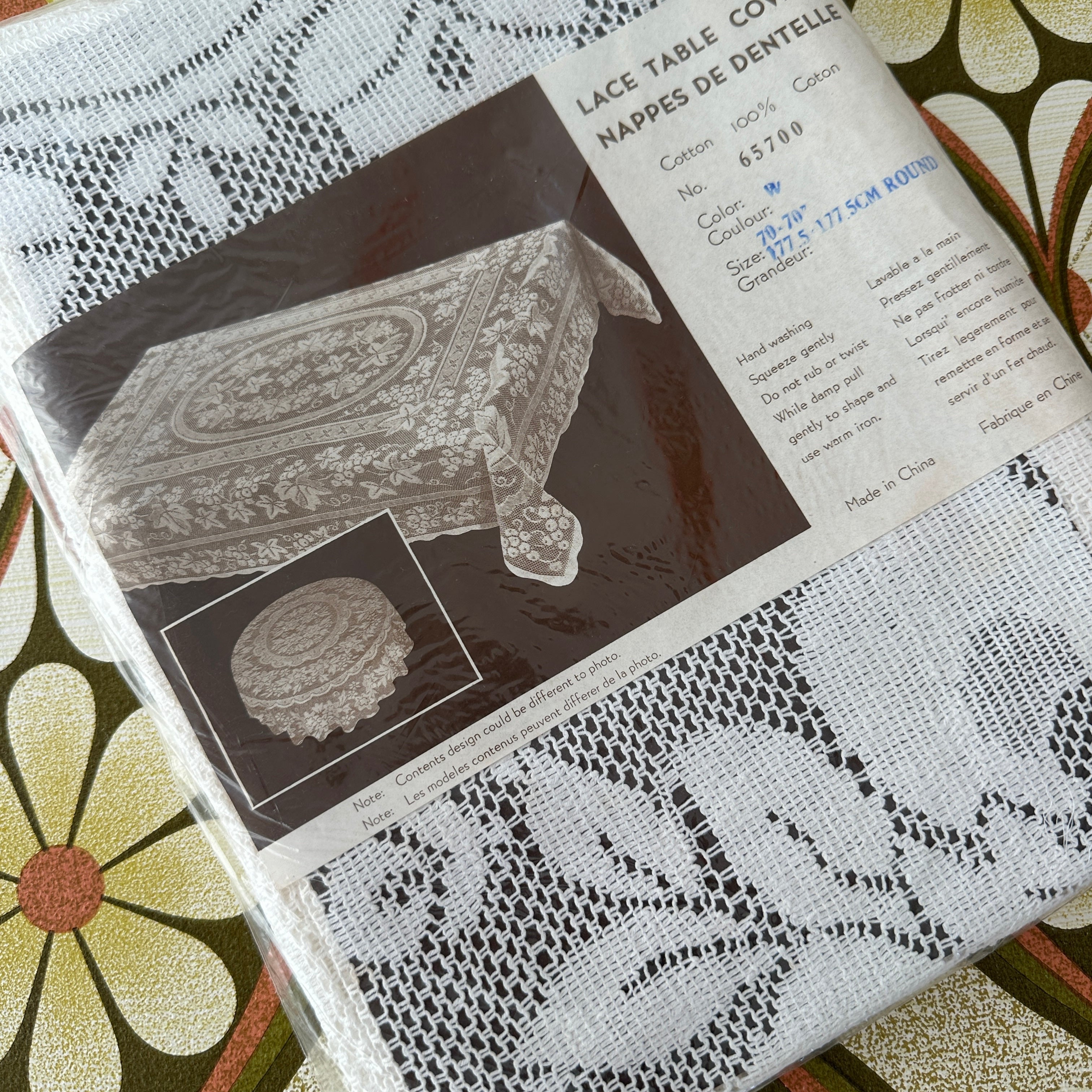 Vintage Cotton NOS Table Cloth LACE Round